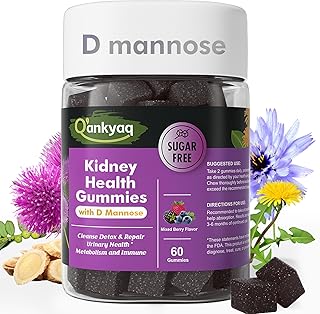 D mannose Gummies for Women, Kidney Cleanse Detox & Repair Gummies – Urinary Health & Kidney Stone* Support, Chewable D-mannose with Astragalus, Dandelion, Milk Thistle – Vegan, Sugar-Free, 60 cts
