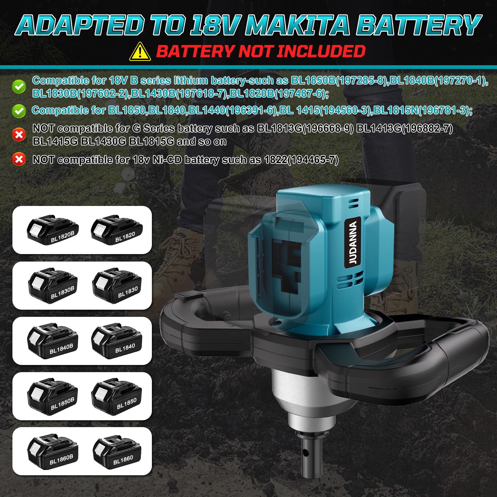 Professional Akku-Erdbohrer für Makita 18V Akku (ohne Akku), Erdlochbohrer | Pfahlbohrer Bürstenloser Motor für Gartenbau/Pfahlsetzung, Kompatibel mit 20 mm gemahlenen Bohrerbits, Eisbohrbits,