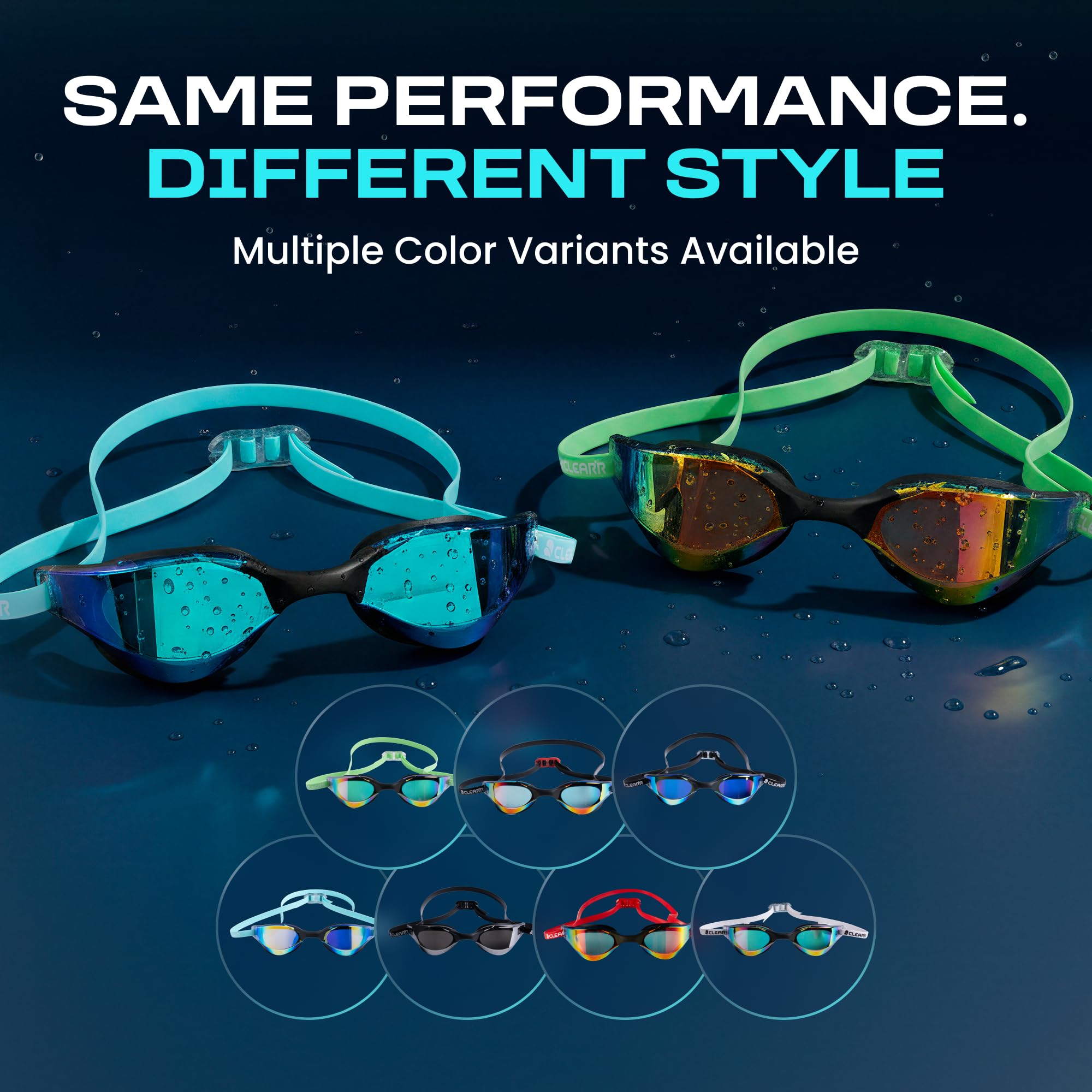Clear'r VICTOR Schwimmbrille Erwachsene - Anti-Fog UV-Schutz Verspiegelte Gläser mit Panoramablick 4 Austauschbare Nasenteile