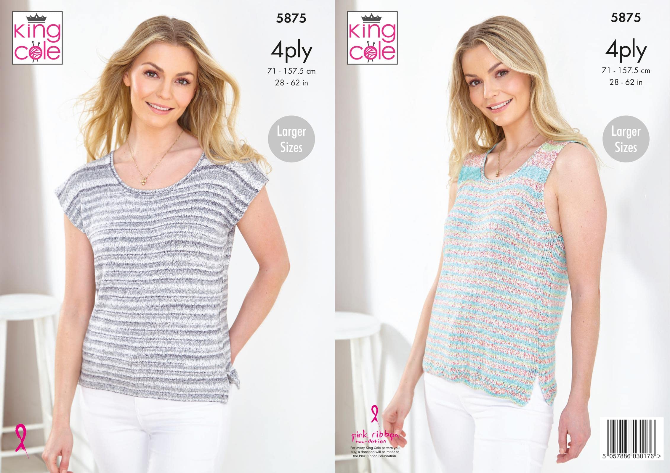 King Cole 4ply Knitting Pattern Ladies Split Hem Cap Sleeve & Vest Top 5875