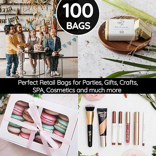 Miniatura 6 de Choice Marts 100 bolsas de plástico negras con asas  12 x 15 pulgadas, bolsas de venta al por menor negras brillantes de 2 mil de grosor adecuadas