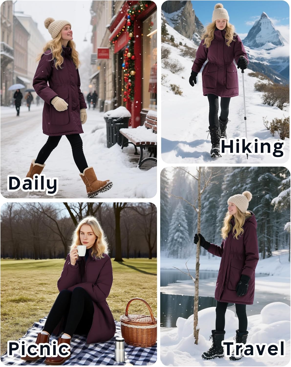 Outdoor Ventures Women's Waterproof Fleece Lined Winter Coat Parka Removable Hood Warm Long Insulated Thicken Puffer Jacket - Image 6