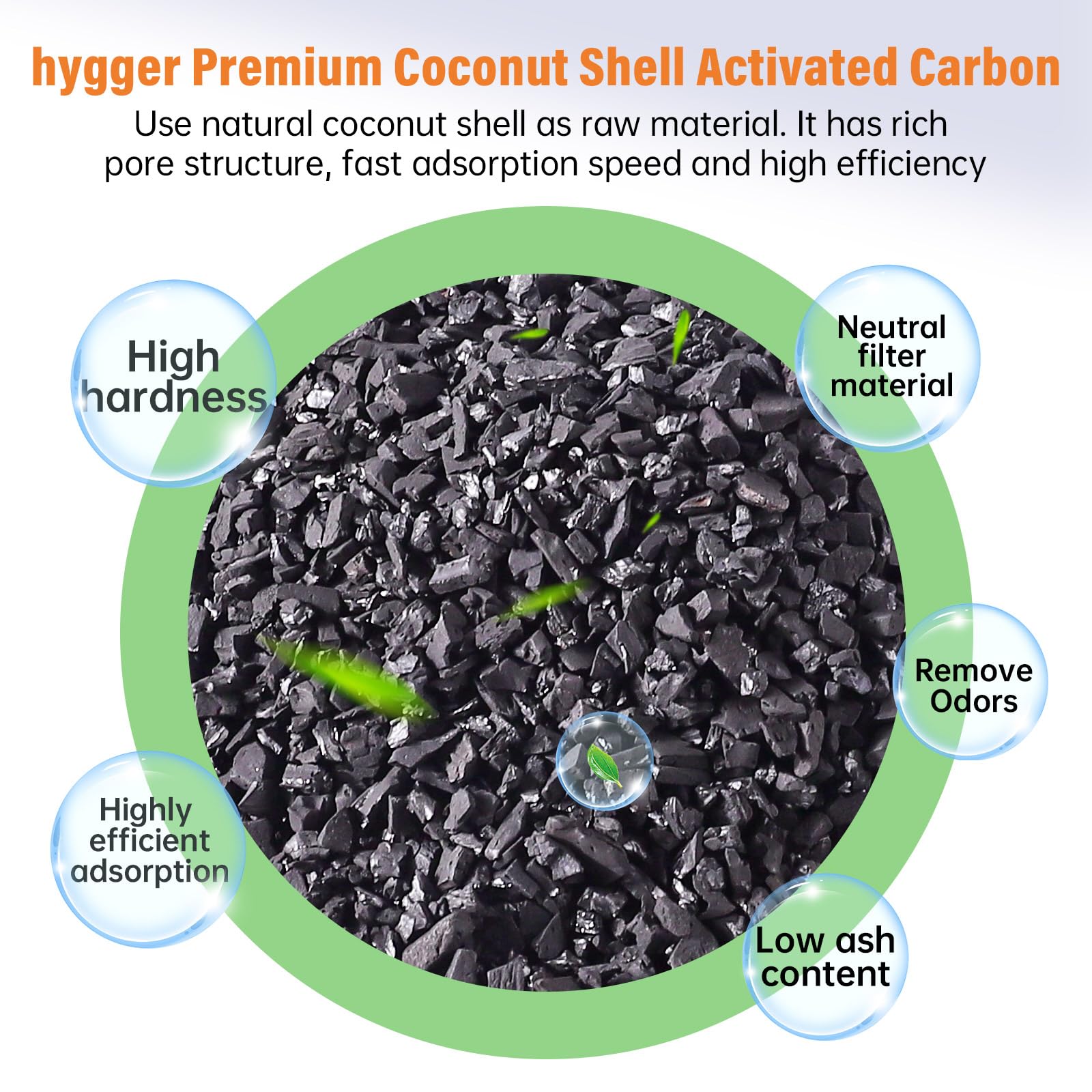 hygger Medios filtrantes de carbón para acuario, carbón activado de cáscara de coco natural de alta calidad para agua dulce y salada, carbón para tanque de peces, carbón de purificación de agua (44