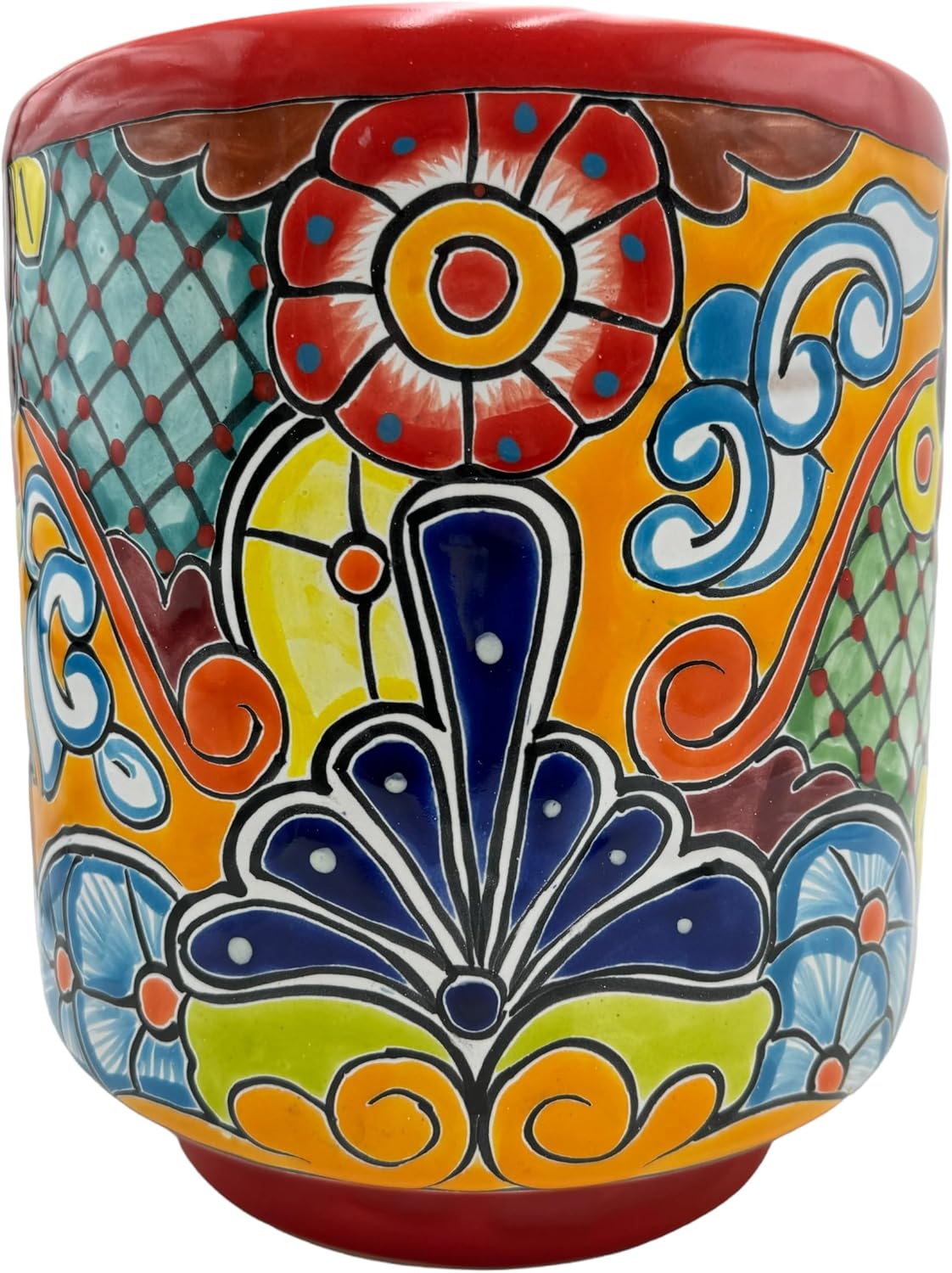 Talavera Cylinder Planter Multicolor Handmade Folk Art Hand Painted Pot Home Decor Vase Garden Mexican Pottery Made in Mexico Outdoor Indoor 13 (Multi 5)