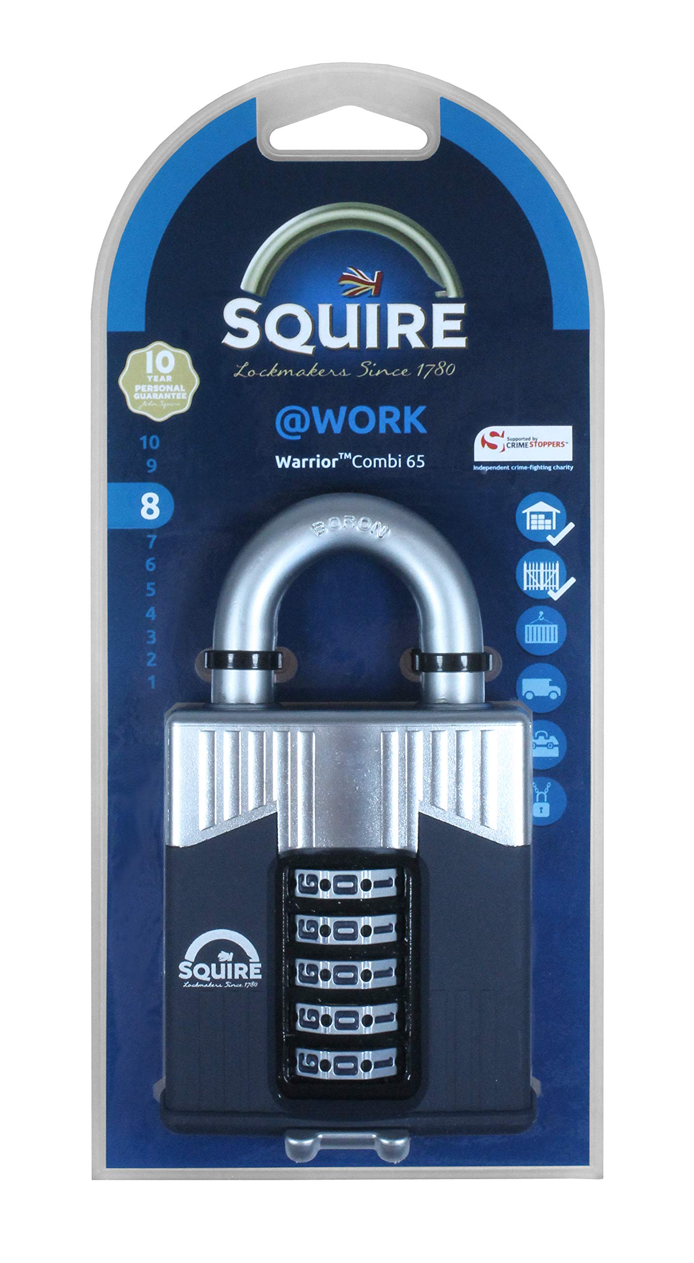 Henry Squire Warrior Combi 65 Combination Padlock, 65 mm, Blue