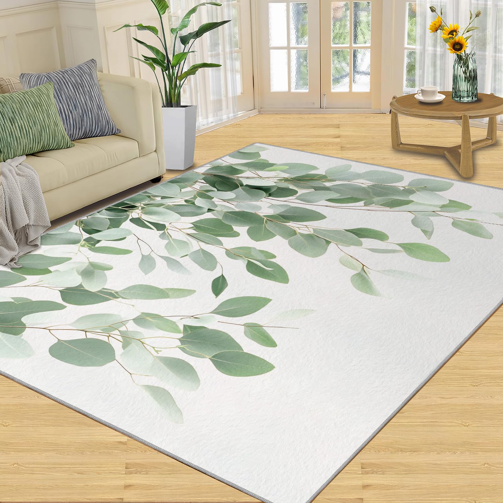 Tapis de chambre à coucher feuilles vertes tapis de salon antidérapant