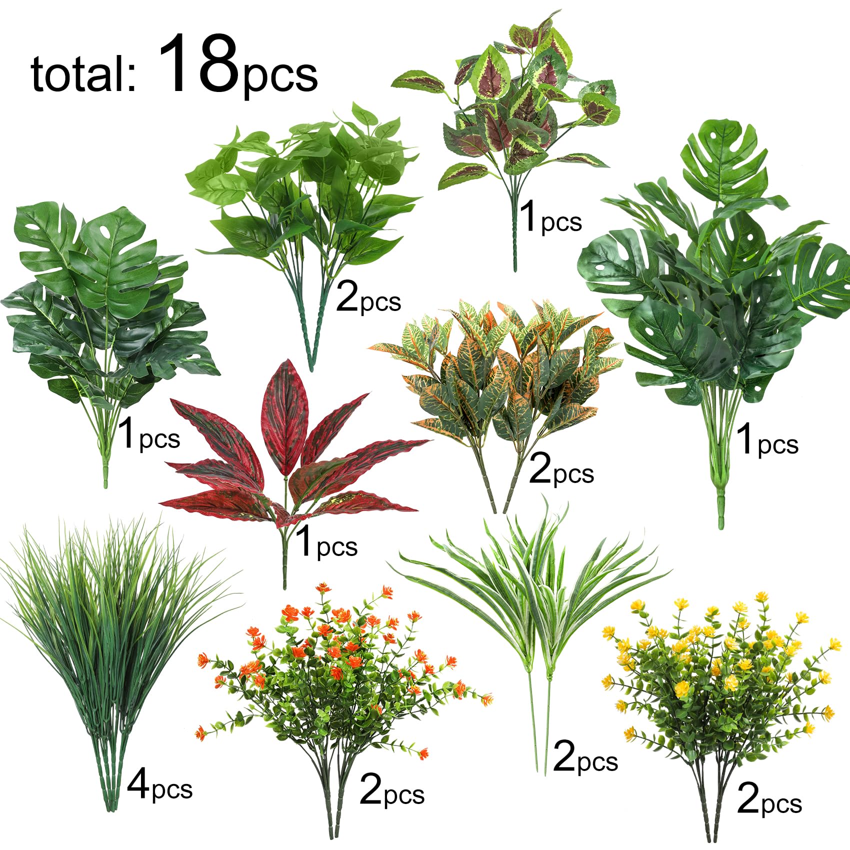 Ouddy Decor 18 Bundles Outdoor Artificial Plants UV Resistant Fake Greenery Stems Faux Shrubs for Indoor Outside Hanging Front Porch Patio Garden Window Box Home Decor
