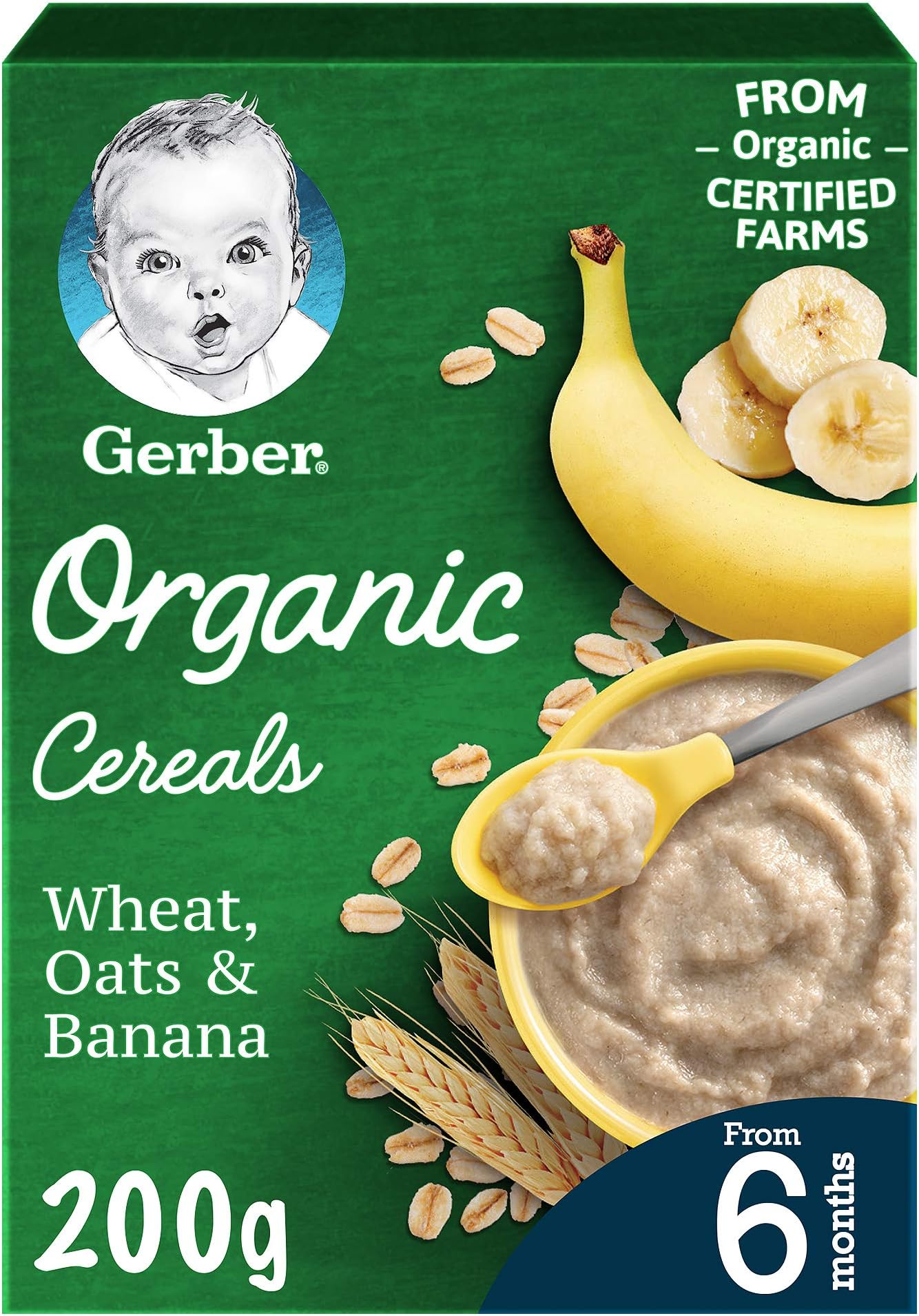 Gerber Organic Infant Cereals Wheat, Oats & Banana, Baby Food, 200G