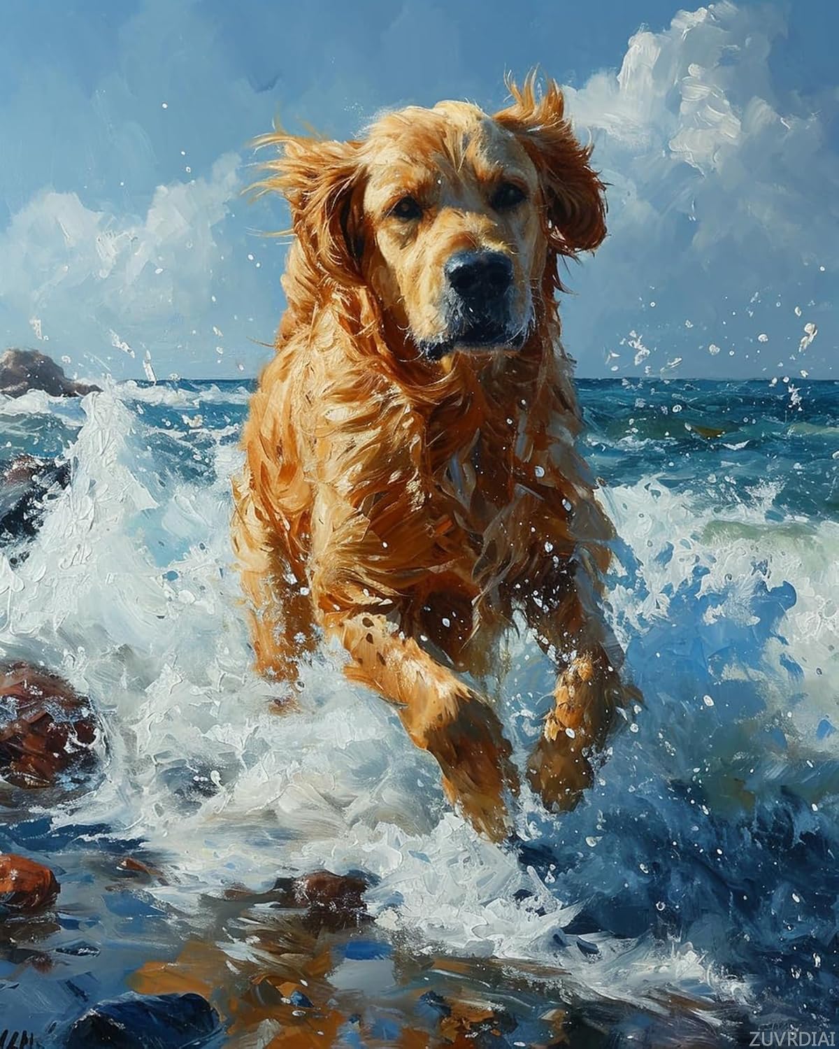 ZUVRDIAI Paint by Numbers, Golden Retriever Running on Beach, Adult Crafts Adult Paint by Number Kits, Arts Crafts for Home Decor (No Frame 16x20 inch)
