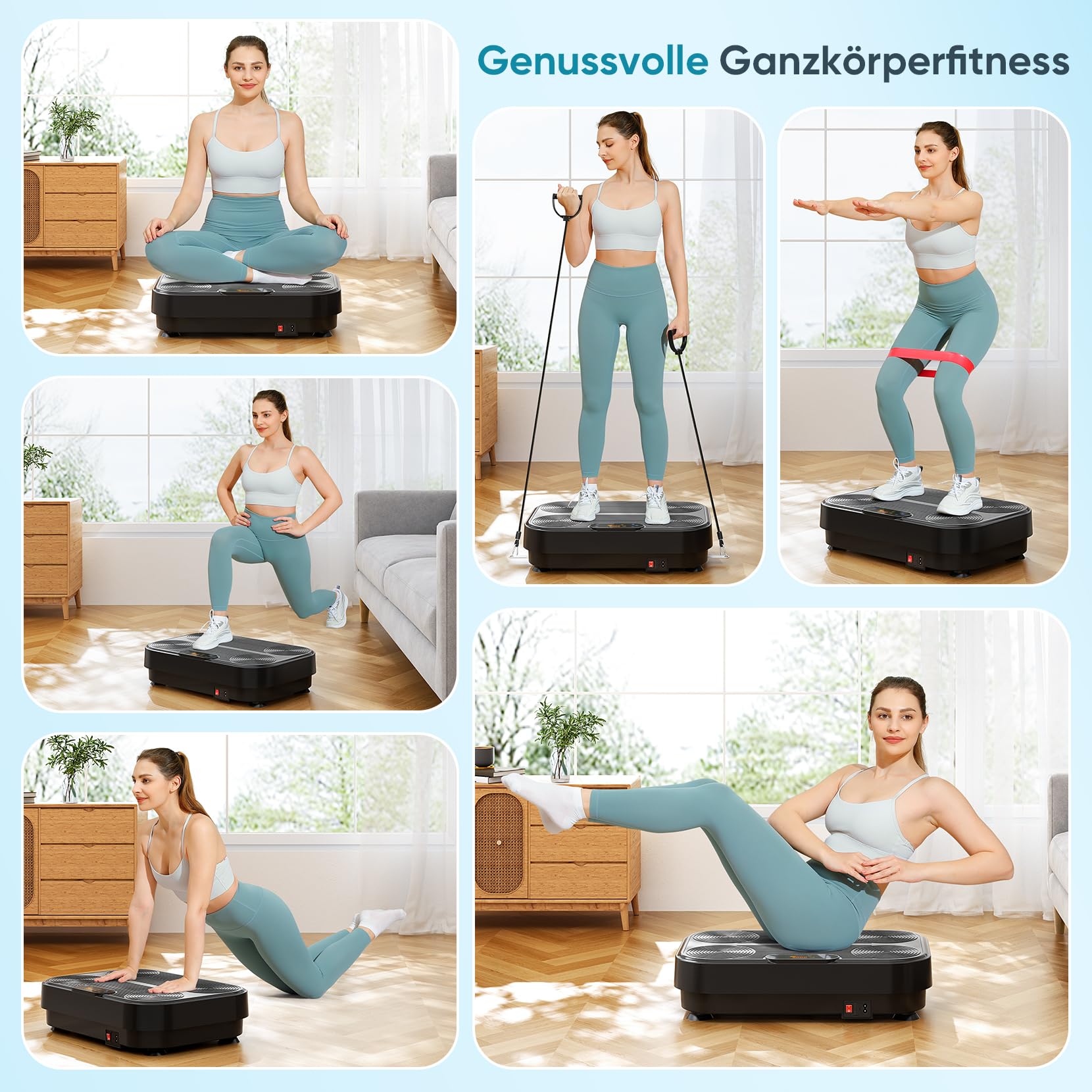 THERUN Vibrationsplatte, Rüttelplatte für Zuhause mit 99 Vibrationsstufen, Fitnessgerät für Muskelaufbau, Fettverbrennung & Ganzkörpertraining, inklusive 4 Fitnessbänder
