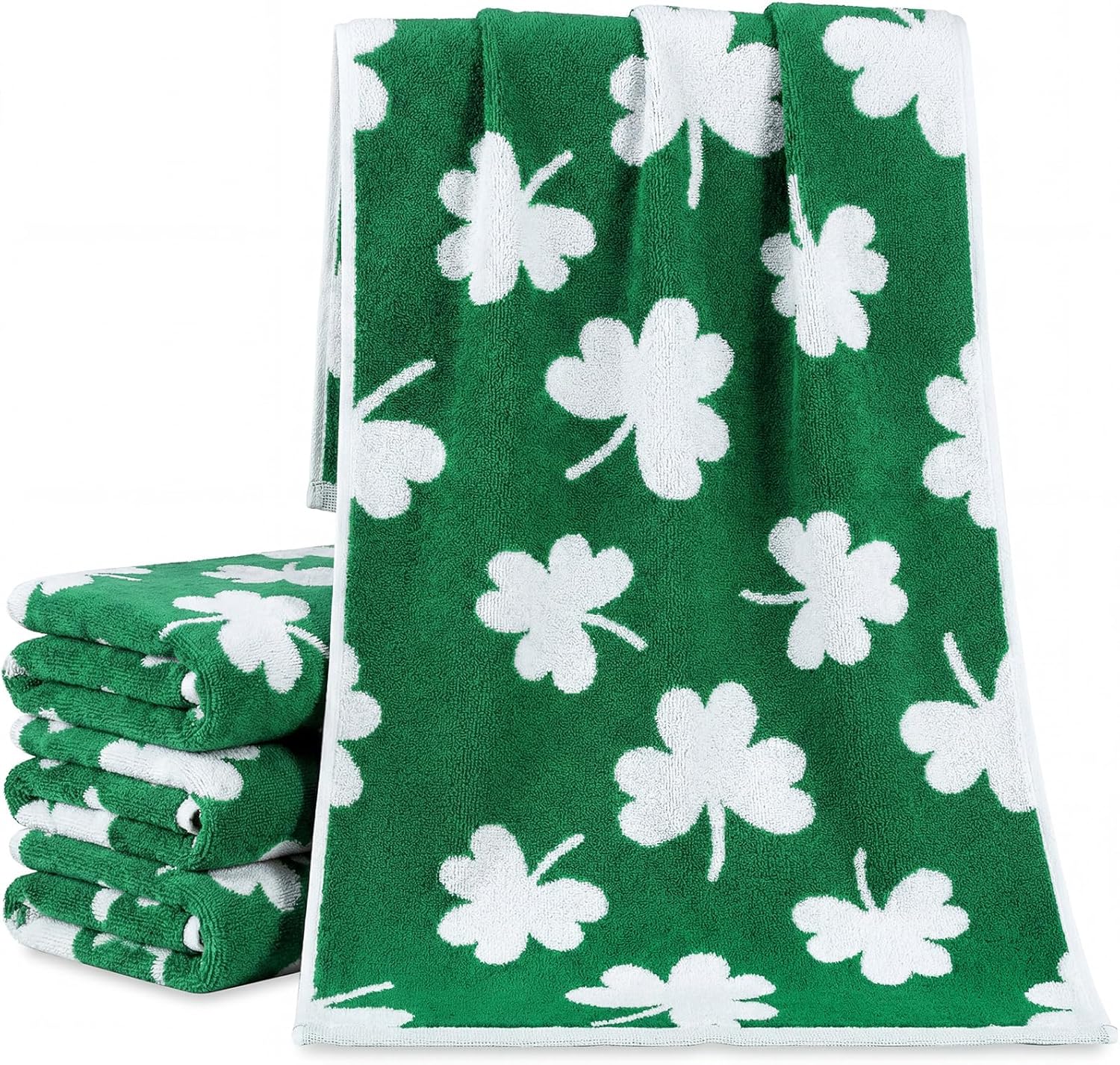 Frienda 4 Pcs St Patrick's Day Hand Towels for Bathroom 13 x 29'' Soft 100% Cotton Green Shamrocks Decorative Towel Absorbent St Patricks Day Bathroom Decor for Drying Cleaning Cooking Gift