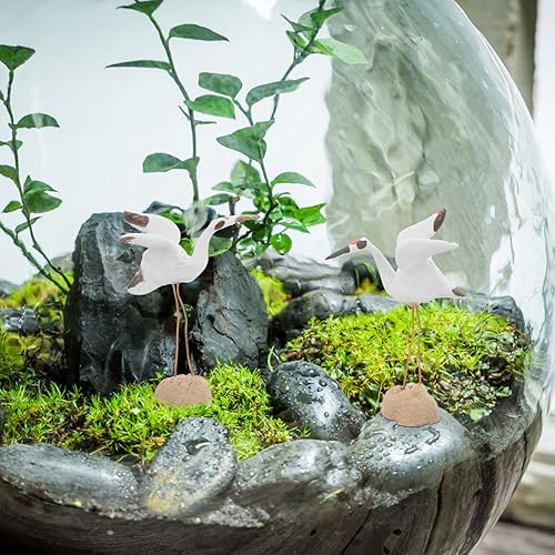 Miniatura 4 de UKCOCO Estatua de grúa en miniatura, estatua de pájaro de cerámica, escultura de jardín de hadas, para macetas, bonsái, micro decoración de paisaje,