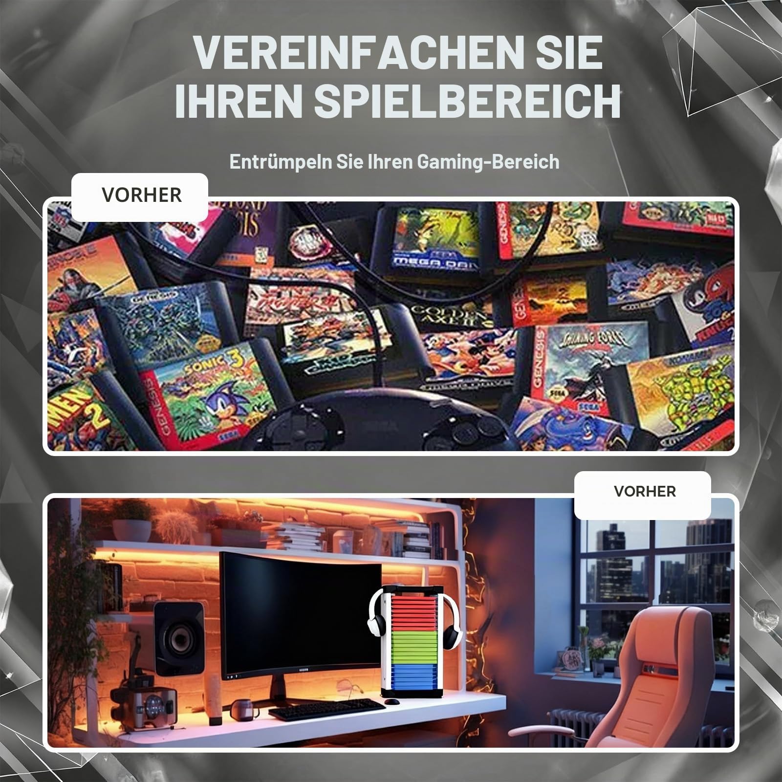 Spiele Storage Tower für PS5, Videospiel Storage Tower Game Holder Rack für PS5/PS4/PS3/Xbox Spiele mit 2 Hooks für Headset und Controller