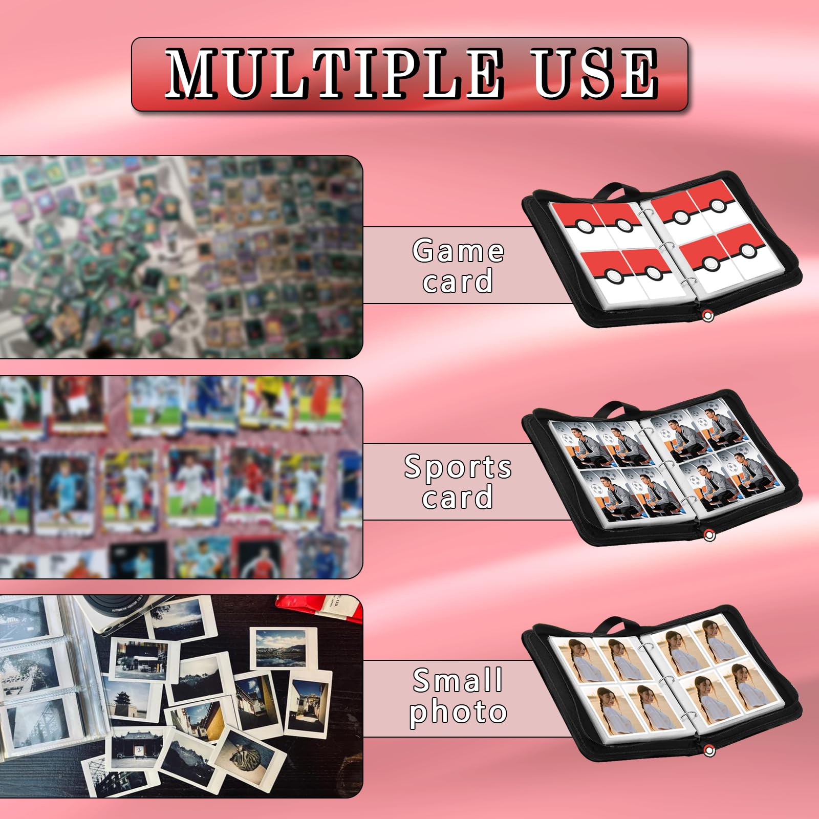 Classeur pour cartes 3D à 4 poches, album de cartes à collectionner pour 440 cartes à collectionner avec couverture gaufrée, classeur portable avec pochettes amovibles, porte-cartes à collectionner