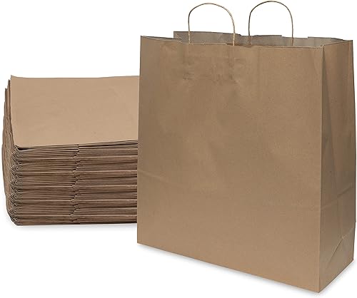 Bolsas de papel marrón con asas 18 x 7 x 1875 pulgadas paquete de 50 bolsas de papel kraft de tamaño extra grande para pequeñas empresas suministros