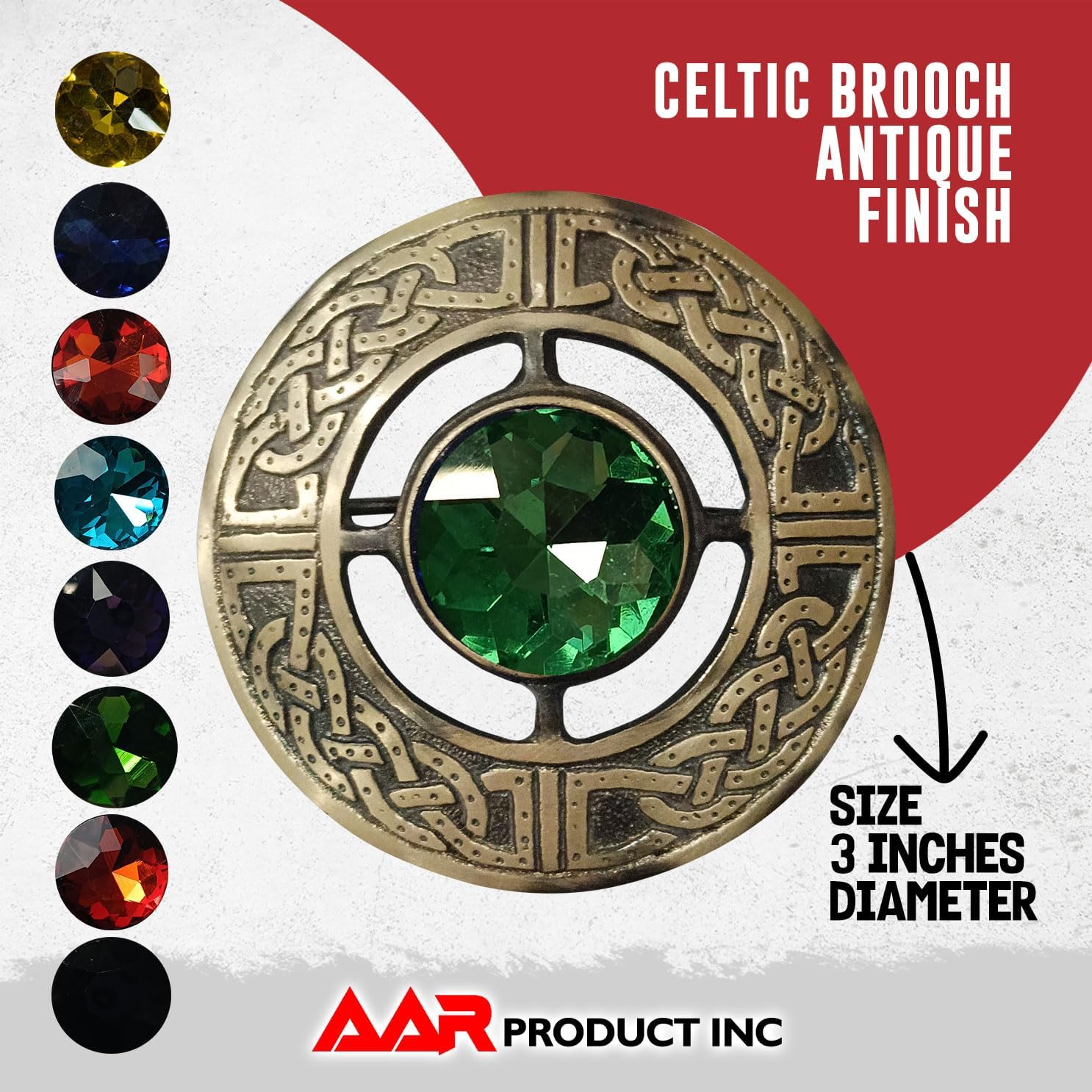 AAR Men's Kilt Brooch Pin Stones Scottish Fly Plaid Celtic Antique Plated Norse Vintage Jewelry - Image 3