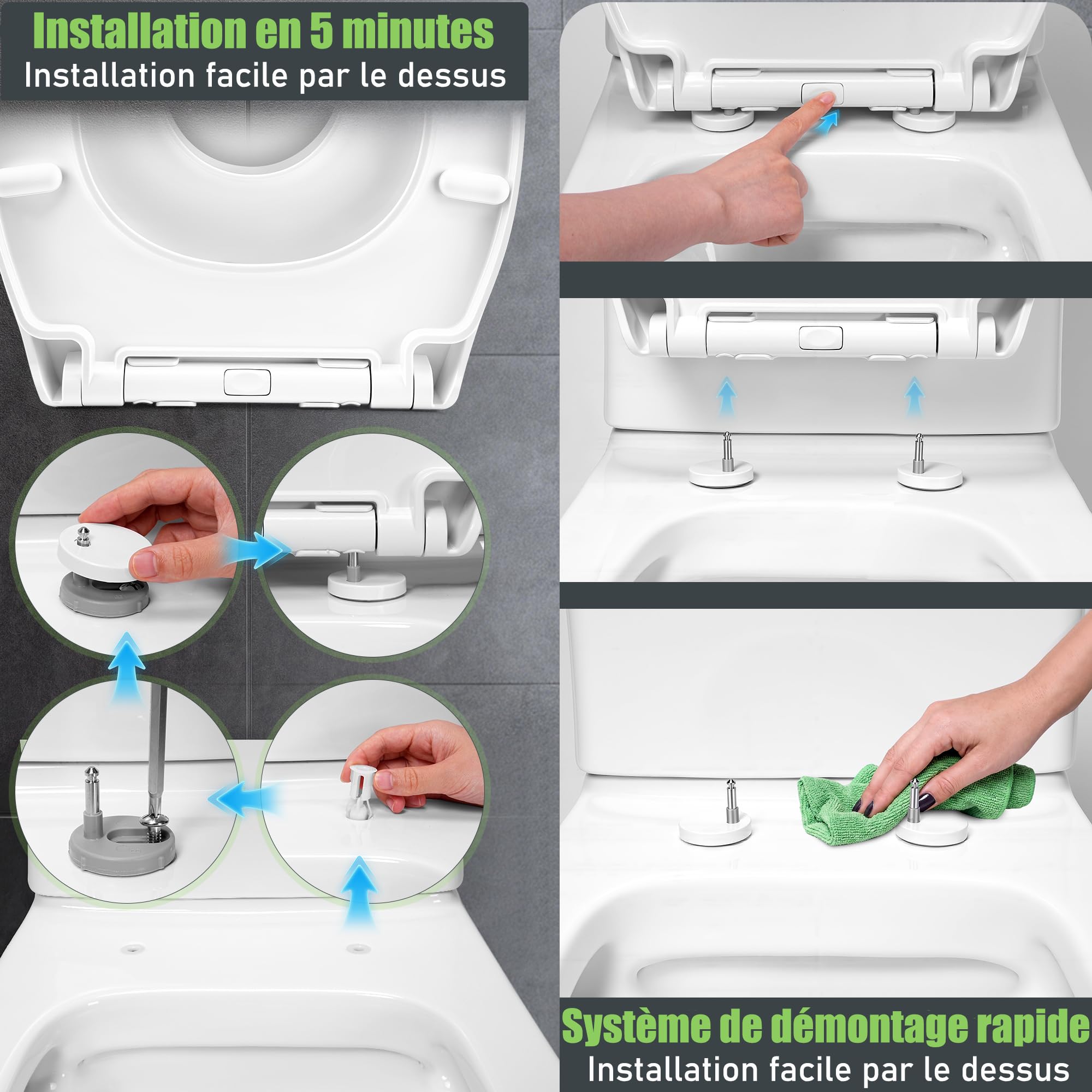 Himimi Abattant WC, Familial Cuvette Toilette avec Siège Enfant Magnétique, Frein de Chute et Charnière Réglable, Lunette WC pour Adultes et Enfants, Forme O, Blanc (447mm x 372mm x 55mm)