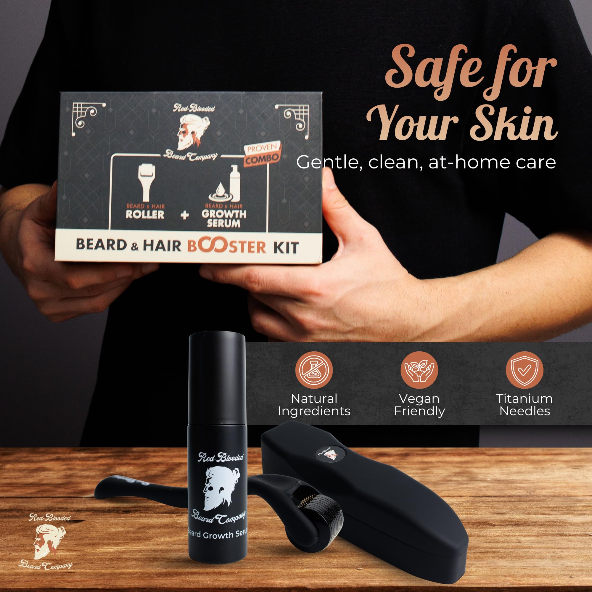 Kit crescita barba e capelli – Dermaroller 0,5 mm + siero di crescita – Vegano e non testato sugli animali