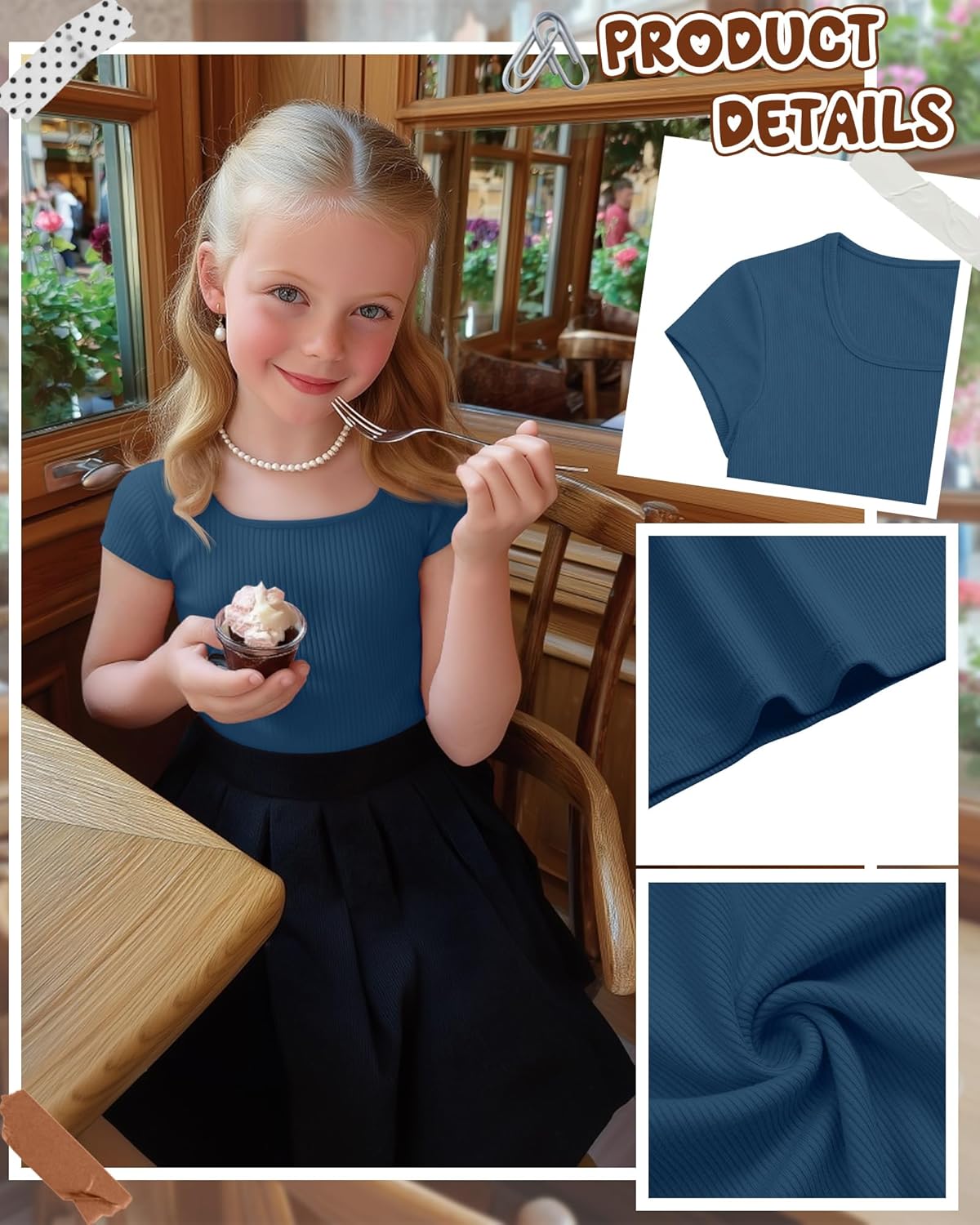 Oakgarden 4 Pack Girls Short Sleeve Shirts 5-14 Years Ribbed Square Neck Cap Sleeve Tops Slim Fit Multipack Basic Tees Summer
