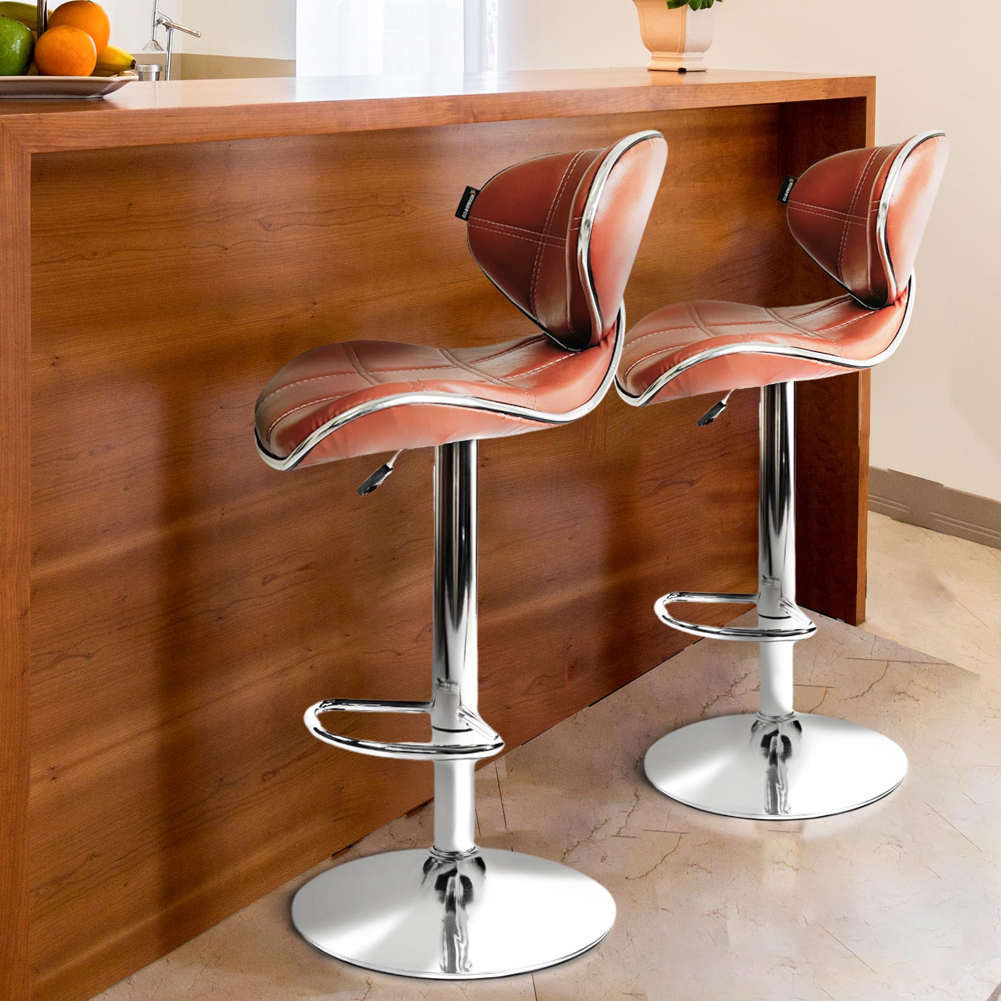 Wood Apple Bar Chair Height Adjustable and Cafe Bar Revolving Bar Stool/Kitchen Chair/Stylish Bar Stool with 6 Month Limited Warranty (Brown, Set of 2)