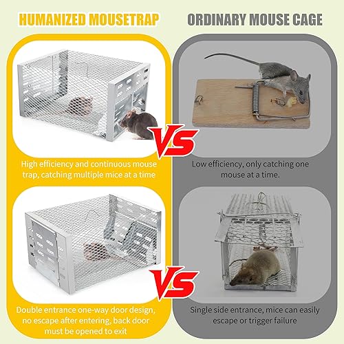 Miniatura 5 de Trampa humana para roedores para uso en interiores y exteriores, jaula de metal automática de múltiples capturas con puertas dobles