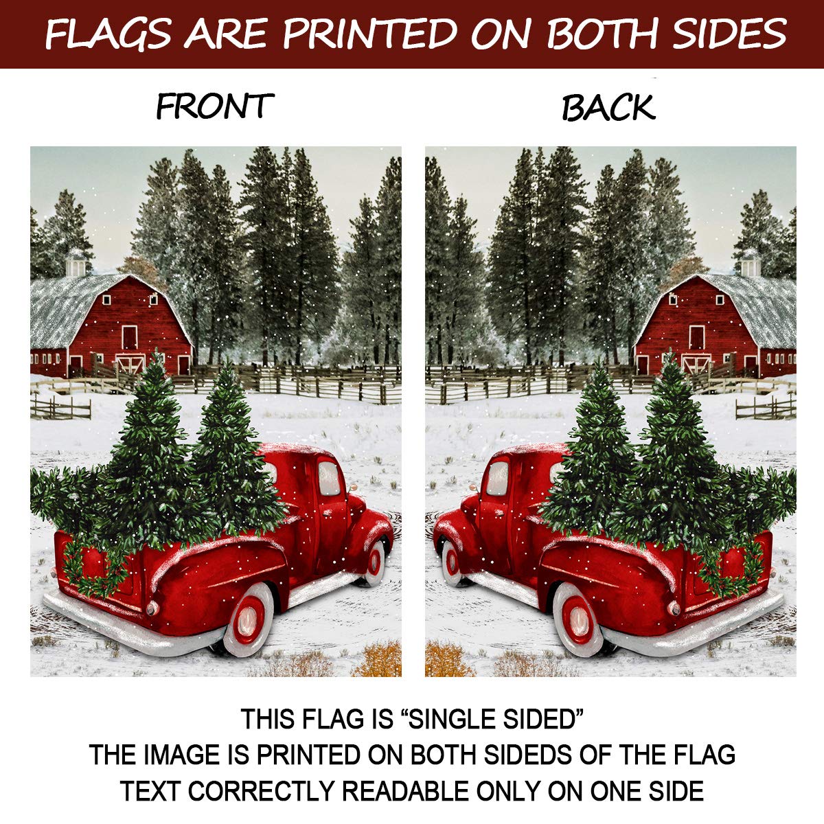 Texupday Welcome Winter Christmas Red Truck Decoration Snow Scene Holiday House Flag Outdoor Yard Flag 71 cm x 101.6 cm