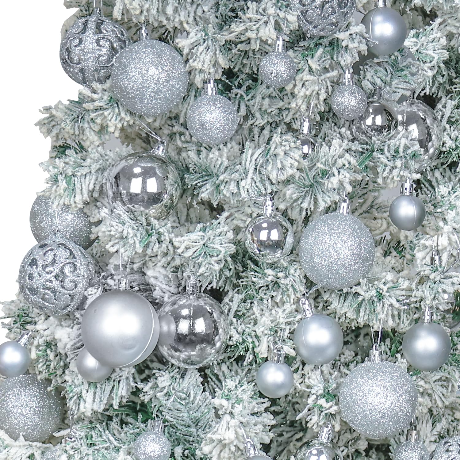 Lot de 101 boules de Noël en plastique incassables à suspendre pour décoration saisonnière avec 1 étoile de sapin de Noël (argenté)
