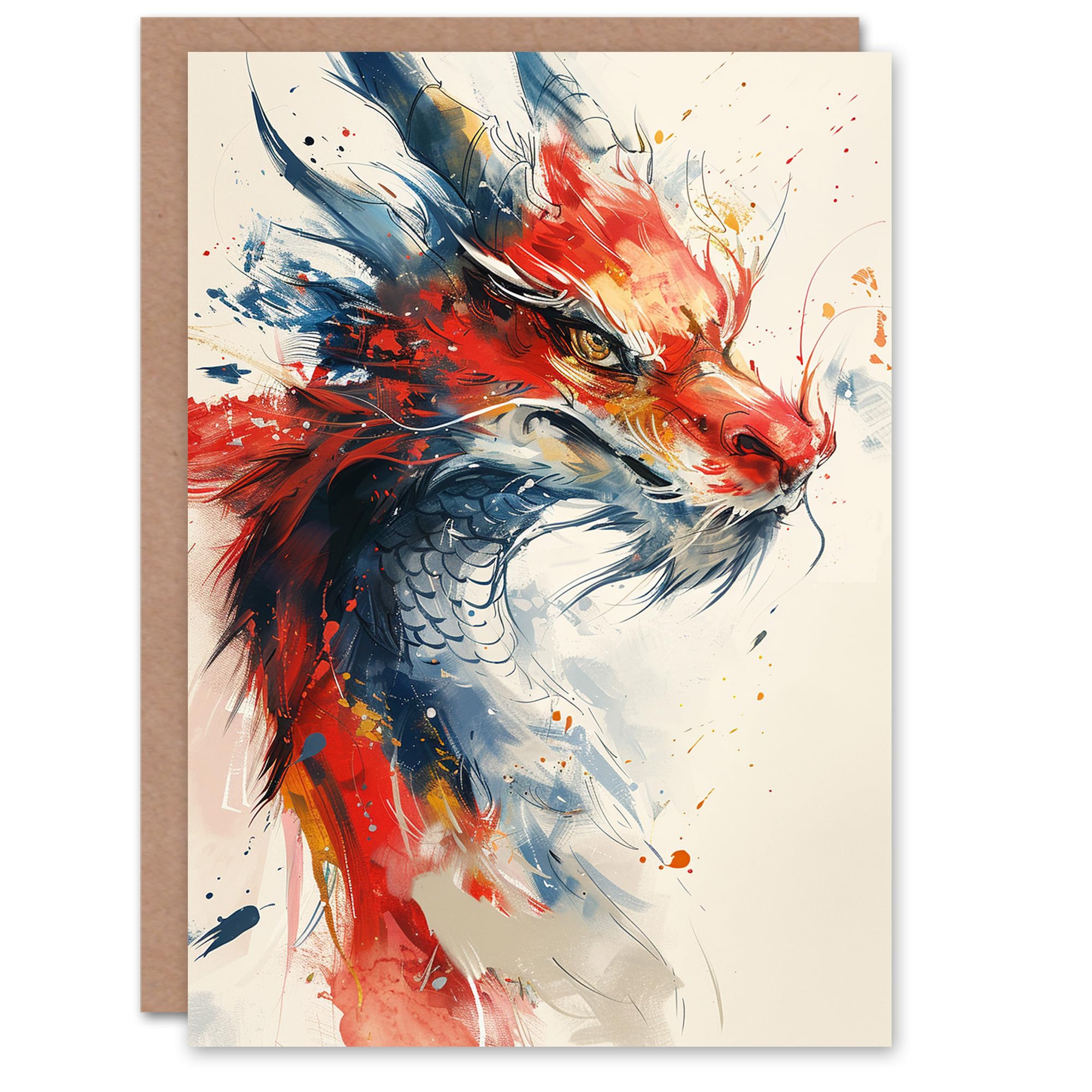 Artery8 Birthday Card Chinese Dragon Red Blue Fantasy Concept Art For Him Man Male Dad Brother Son Papa Grandad Greeting Card
