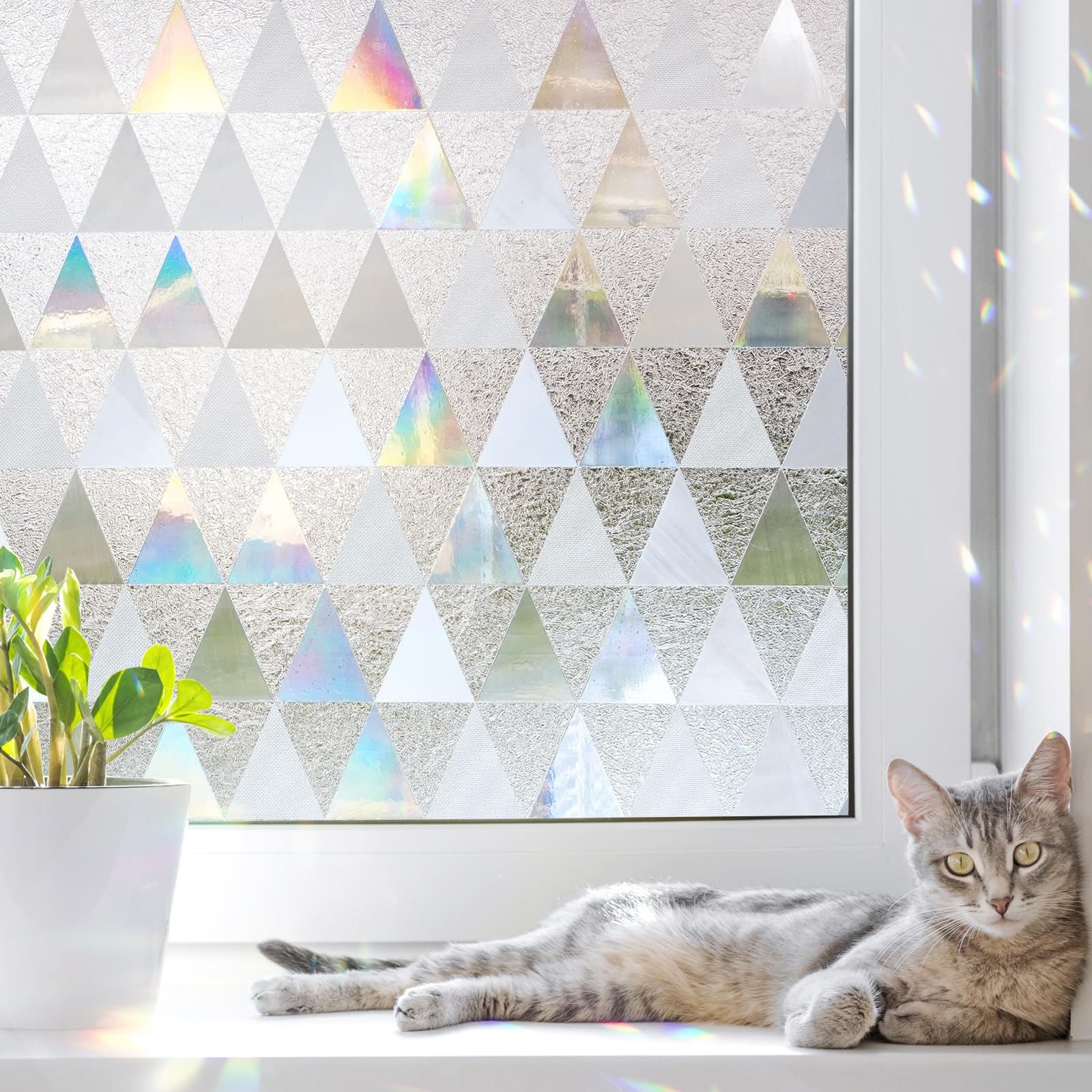 LUTE Window Privacy Film, Decorative Stained Glass Rainbow Window Cling, Sun Blocking Glass Covering, Renter-Friendly Static Cling Sticker Frosted Decals for Home Door Office, 17.5