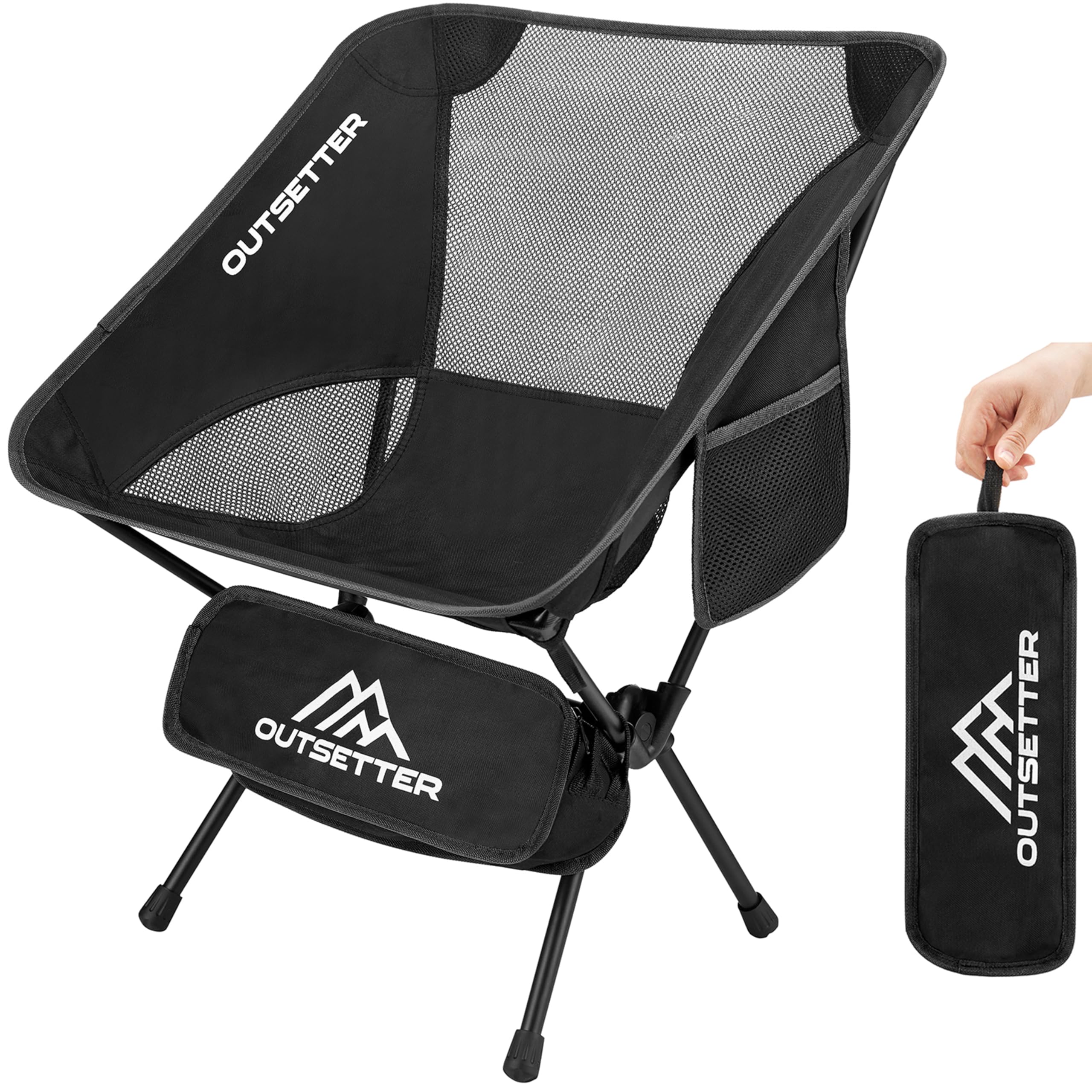 Lightweight Folding Camping Chair Compact Portable Ultralight Fishing Chairs for Adults and Kids Small Camp Beach Chair with Carry Bag Outdoors Lawn Hiking Beach Trip Travel Picnic Garden Black — image 1