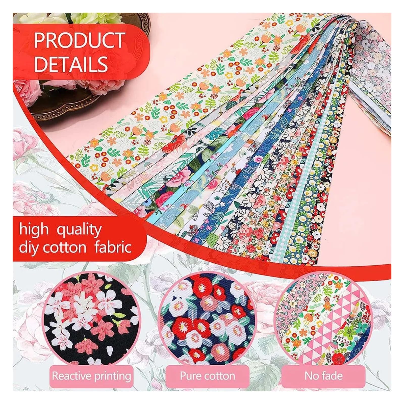 Quadrati Patchwork Patchwork in rotoli di strisce di tessuto da 40 pezzi | Strisce for trapuntatura artigianale Tessuto artigianale for cucire(6.5 x 50 cm)