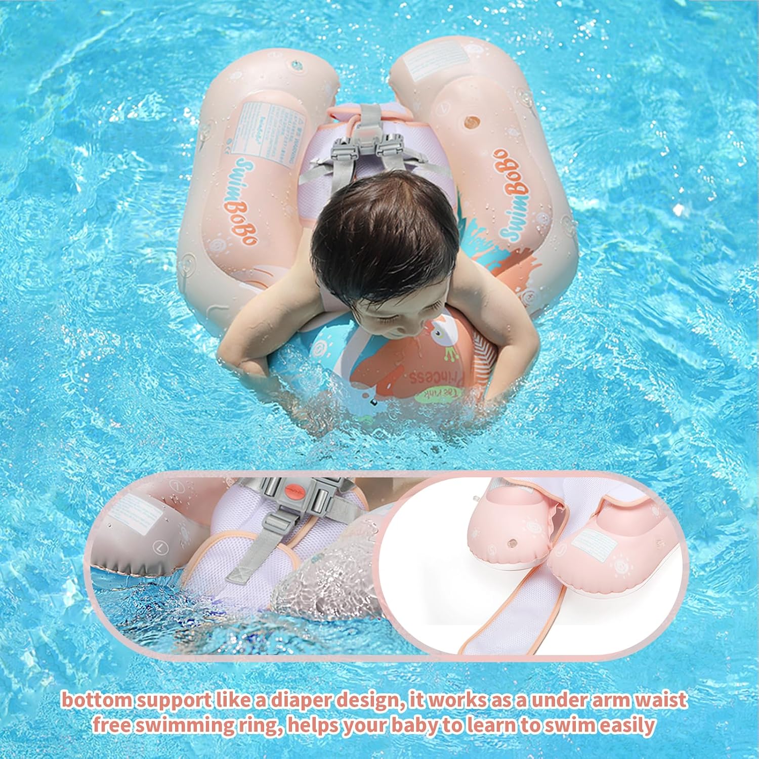 Swimbobo Baby Swimming Float Kids Inflatable Swim Ring with Safety Support Bottom Swimming Pool Accessories for 3-36 Months
