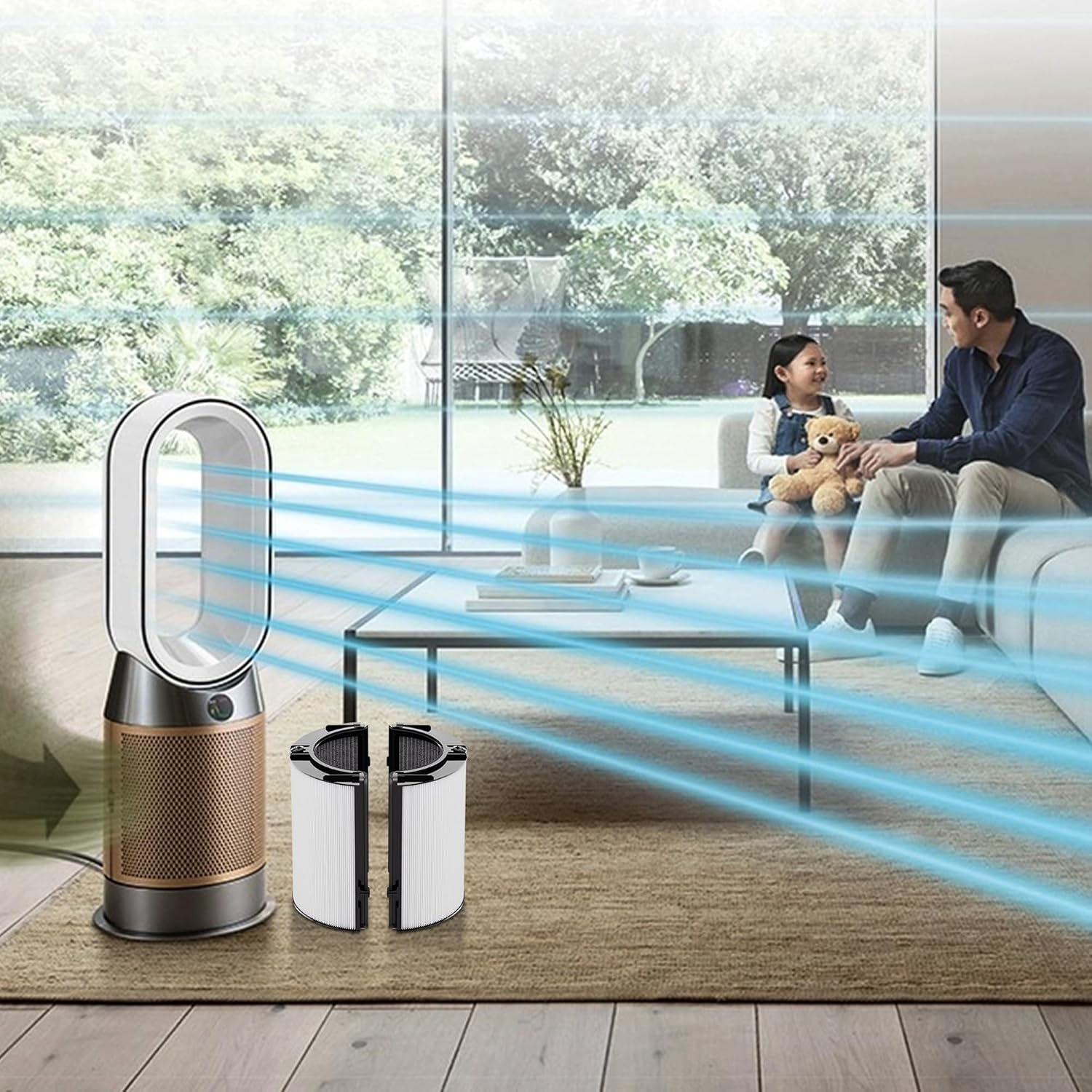 2 IN-1 Filter Replacement for Dyson TP06 HP06 PH02 PH01 PH03 PH04 HP09 TP09 HP07 TP07 TP10 HP10, Air Purifier Combi 360°Glass Activated Carbon Filter (Black)