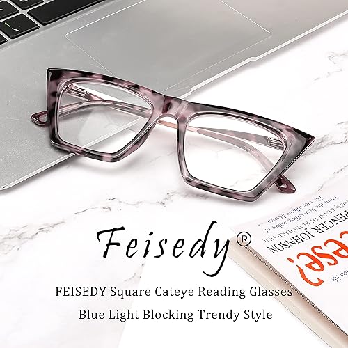 Miniatura 5 de FEISEDY Gafas cuadradas de lectura de ojo de gato con bloqueo de luz azul para mujer, lector de ojo de gato a la moda B4121