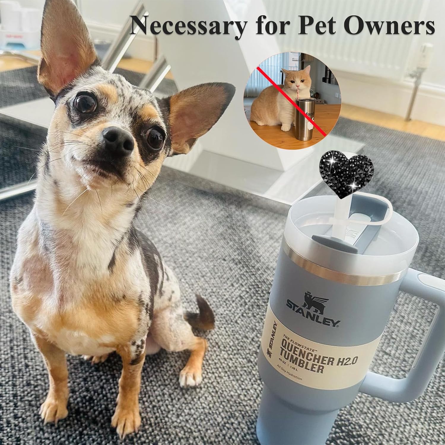 Bling Heart Straw Covers for Stanley Cup - 4Pack Rhinestone Diamond Valentines Day Straw Toppers, Sparkle Stanley Cup Accessories, Glitter Silver Pink Black Purple Valentines Basket Stuffers - Image 7