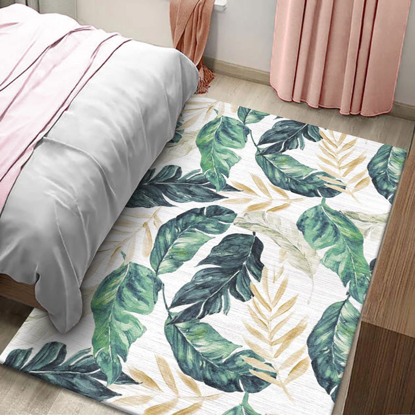 Green Leaf Carpet Bird Print Carpet Waterproof Non-Slip Washable Suitable For Entrance Bay Window Floor Mat Rectangular