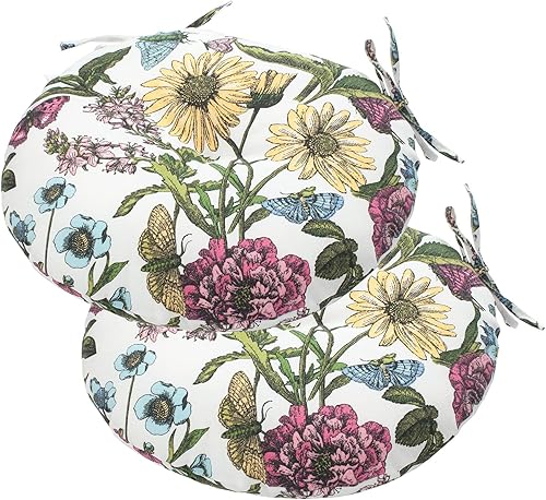 Cojines para sillas Bistro con lazos, cojines de asiento redondos copetudos para patio al aire libre, 15 x 15 x 4 pulgadas, juego de 2, almohadillas