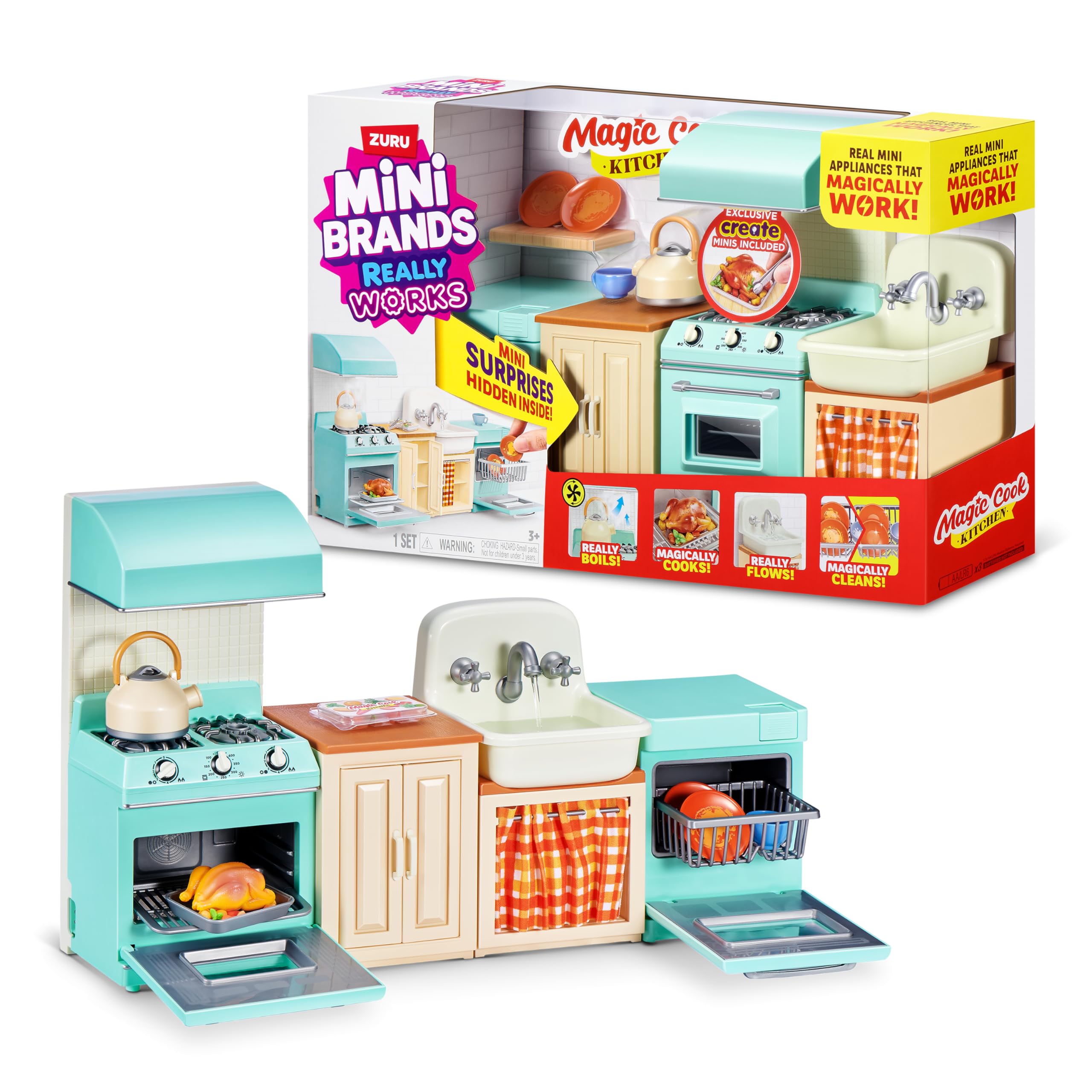 Mini Brands Magic Cook Kitchen Playset Series 1 by ZURU –Miniature Kitchen Set with Realistic Cooking Features, Includes Mini Utensils and Accessories, Collectible Playset for Kids, Teens, and Adults.