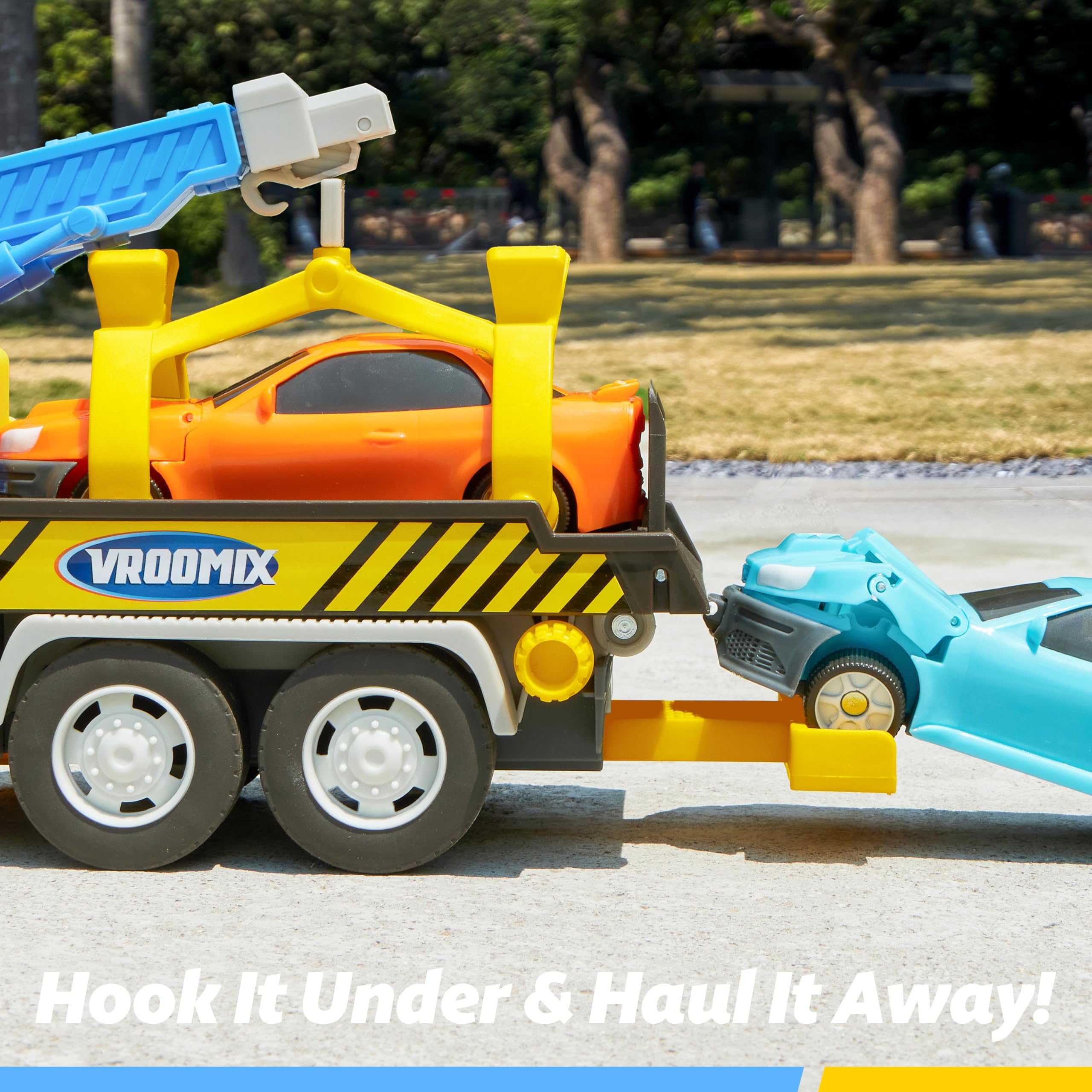 VROOMIX 3-in-1 Abschleppwagen Spielzeug ab 3 Jahre Junge, Baufahrzeug Bagger Spielzeug, Lichter und Geräusche, Geschenkspielzeug für Jungen ab 3 Jahren