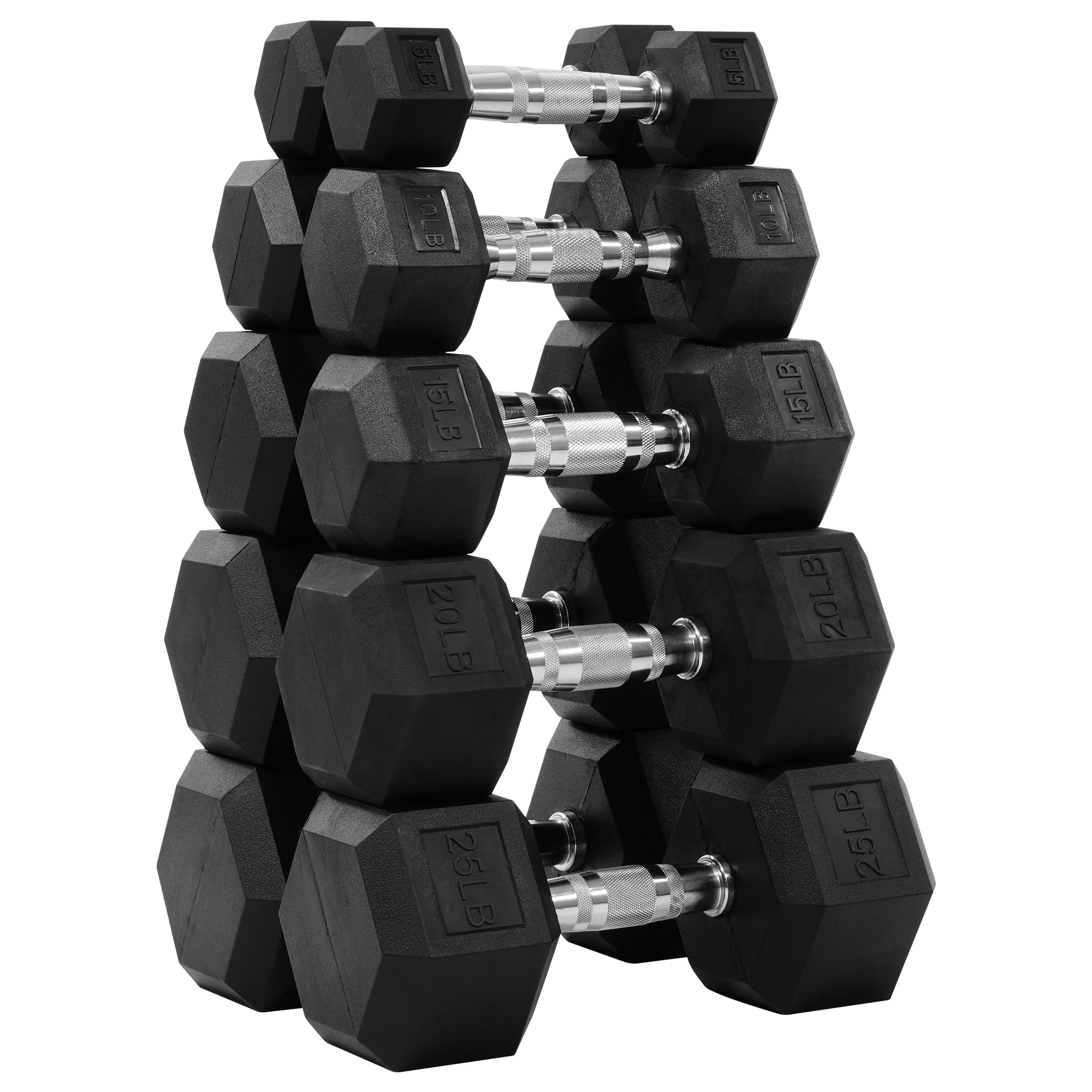 Fitvids Rubber Encased Hex Dumbbell Set Contoured Handle for Muscle Toning, Strength Building & Full Body Workout, 60LB, 100LB and 150LB Set