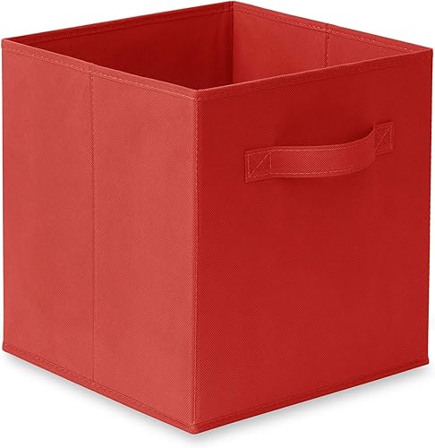 Miniatura 2 de Casafield Juego de 12 cubos de almacenamiento plegables de tela, color rojo, cestas de tela plegables de 11 pulgadas para estantes, organizadores de