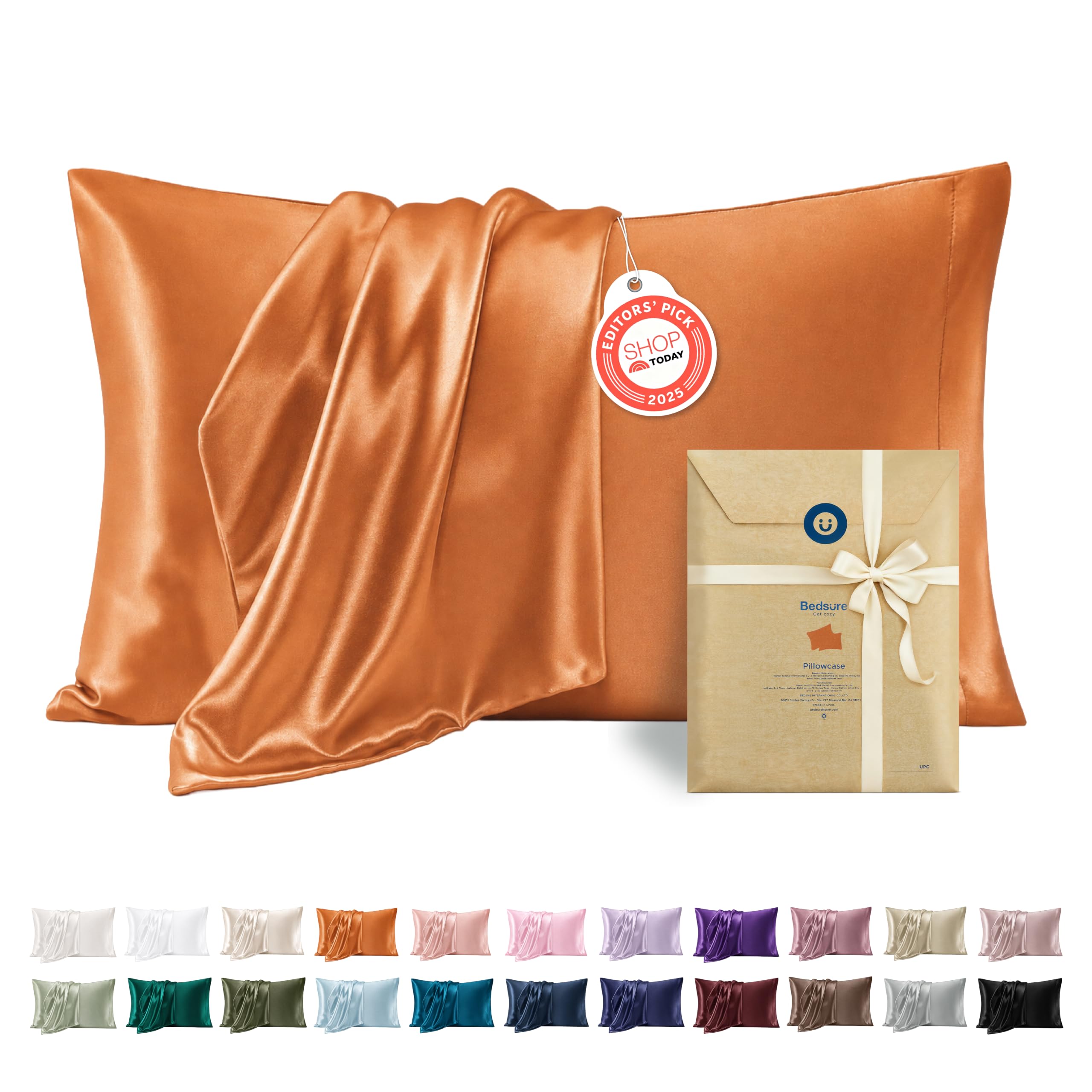 Bedsure Satin Pillowcases King Set of 2, Similar to Silk Pillow Case Orange