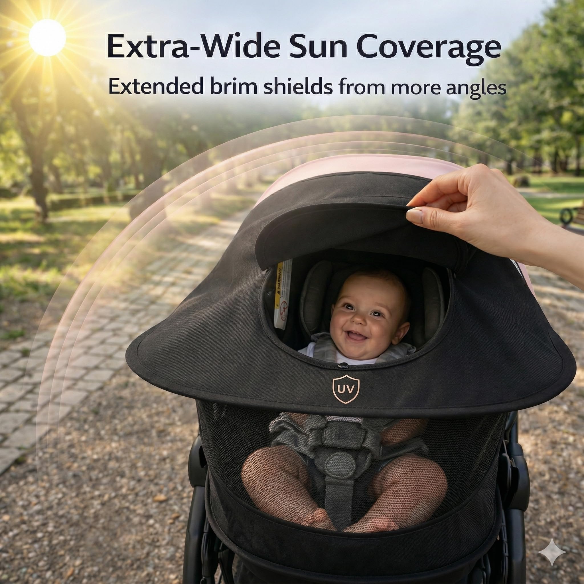 Doona Car Seat Sun Shade Extension, Baby Car Seat Sun Cover Canopy Extender, Infant Stroller Sunshade with UV Protection, Breathable Mesh Bug Net, Newborn Travel Shade - 4