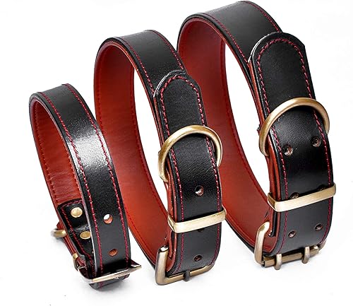 Collar de cuero para perro, aleación de cuero genuino, anillos en D, collares para mascotas para perros medianos, grandes y pequeños, gatos