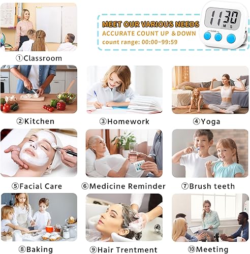 Miniatura 2 de Temporizador para niños, suministros para profesores, temporizadores digitales de cocina para cocinar, temporizador magnético grande, paquete de 2