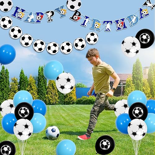 Miniatura 4 de Decoración de fiesta de cumpleaños de fútbol para niños con tema de fútbol, guirnalda de cumpleaños de fútbol, decoración de cupcakes, globos de