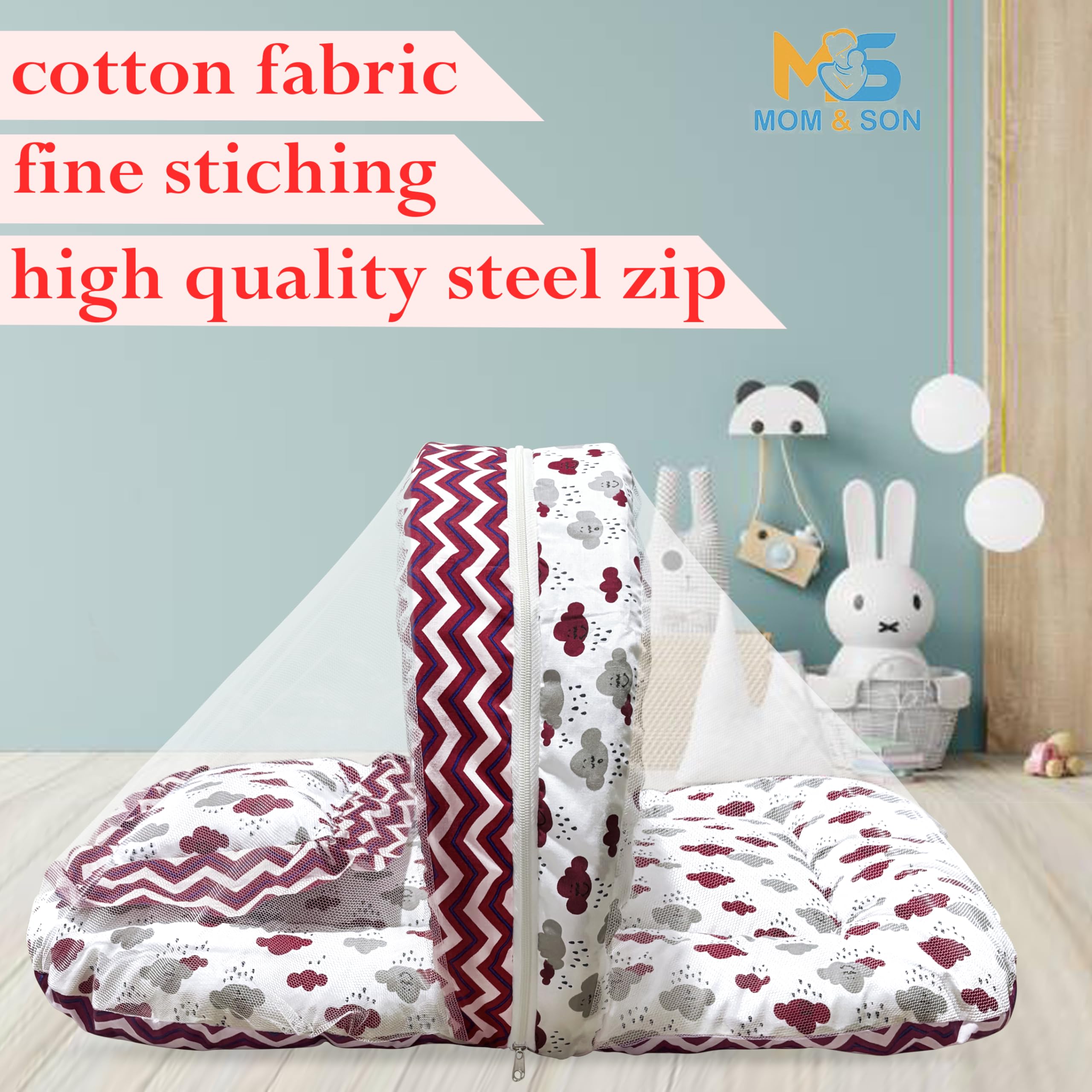 MOM & SON New Born Baby Bedding Set,Sleeping Bag, Baby Mosquito Net & Gadda Mattress Set for 0-6 Months (Pack of 3) - Image 5 thumbnail