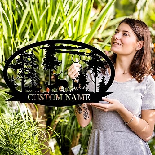 Miniatura 2 de Letrero de metal personalizado para cabaña de ciervos Letrero de metal personalizado Letreros de camping personalizados Regalo de cazador de