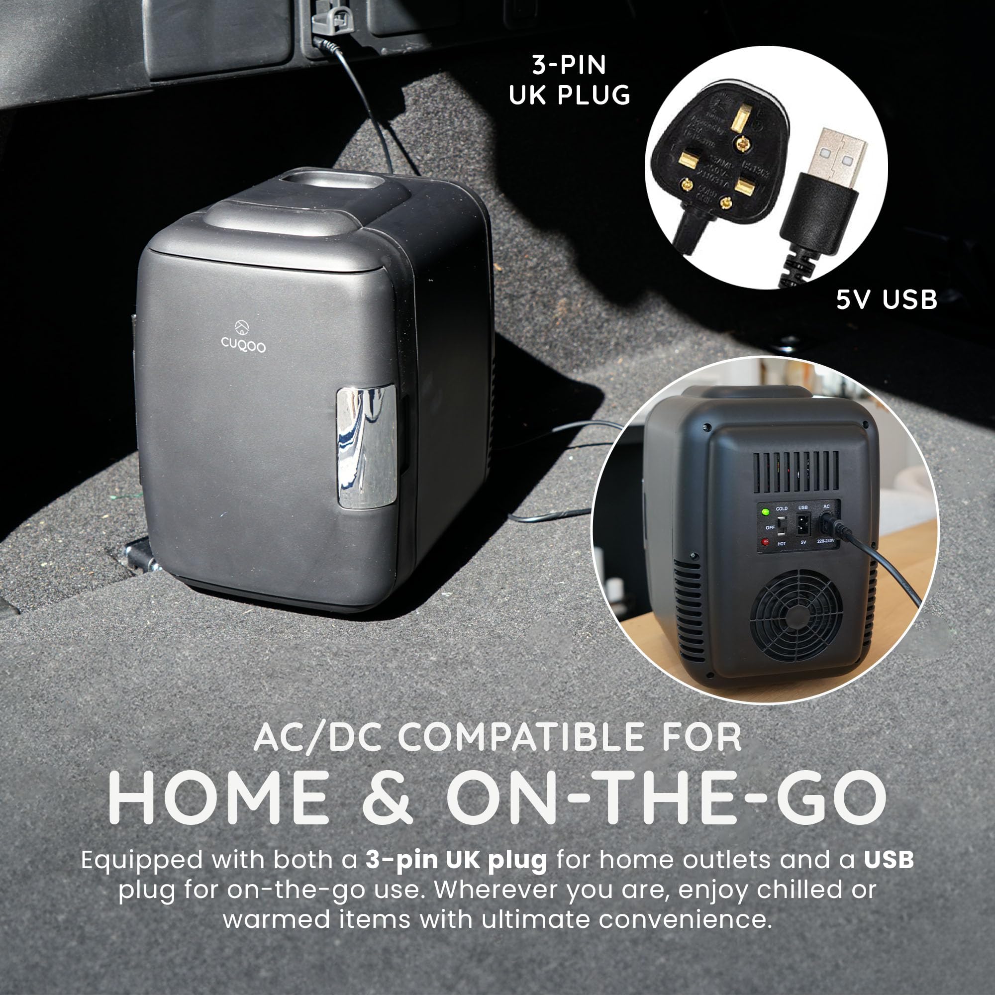 CUQOO Mini Fridge 4 Litre Quiet AC/DC Portable Cooler & Warmer for Drinks, Skincare & Food, Compact Tabletop Design, for Bedrooms, Home, Caravans, Cars, Thoughtful Gift Idea — view 6