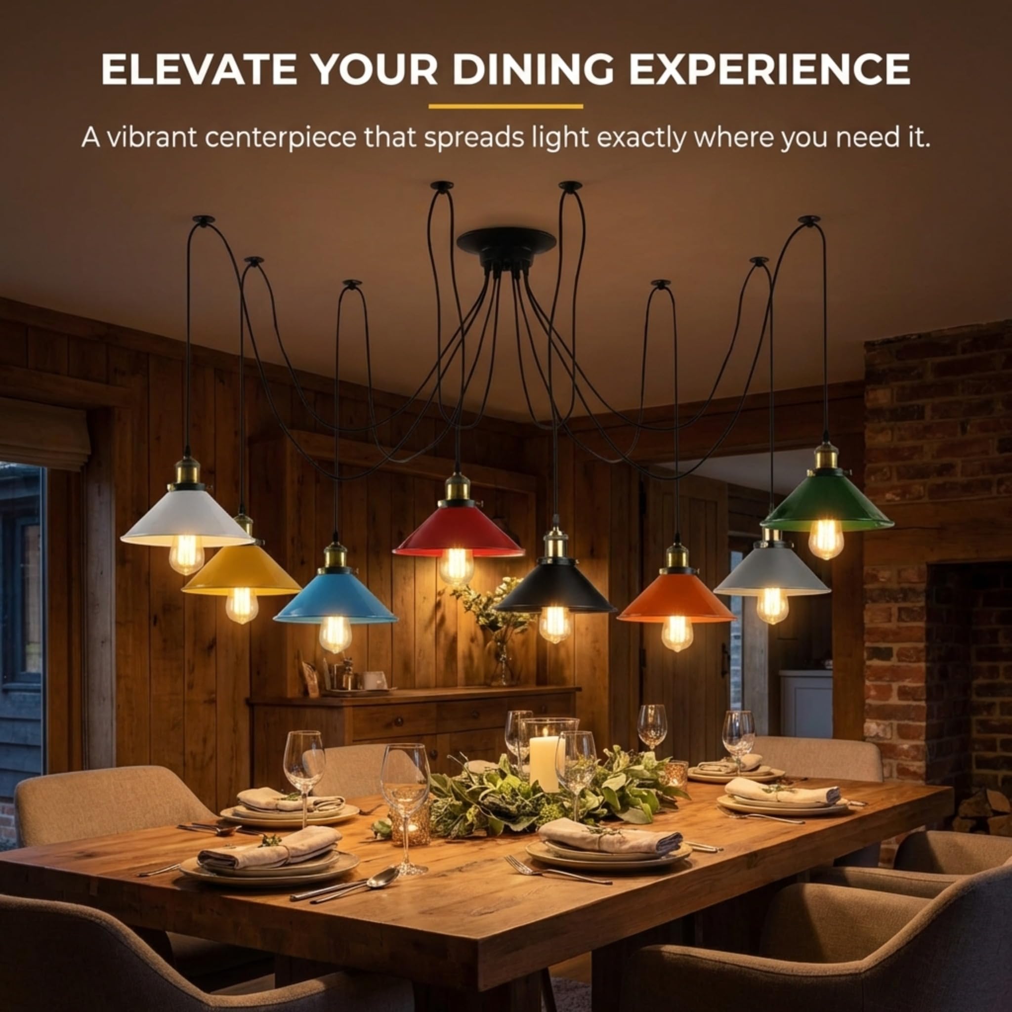LEDSone Industrial Pendant Lighting 8 Heads, Adjustable DIY Vintage Style Spider Semi Flush Mount Ceiling Light Chandelier, Hanging Lamp Fixture for Dining Room, Kitchen Bedroom, Farmhouse (Multi)